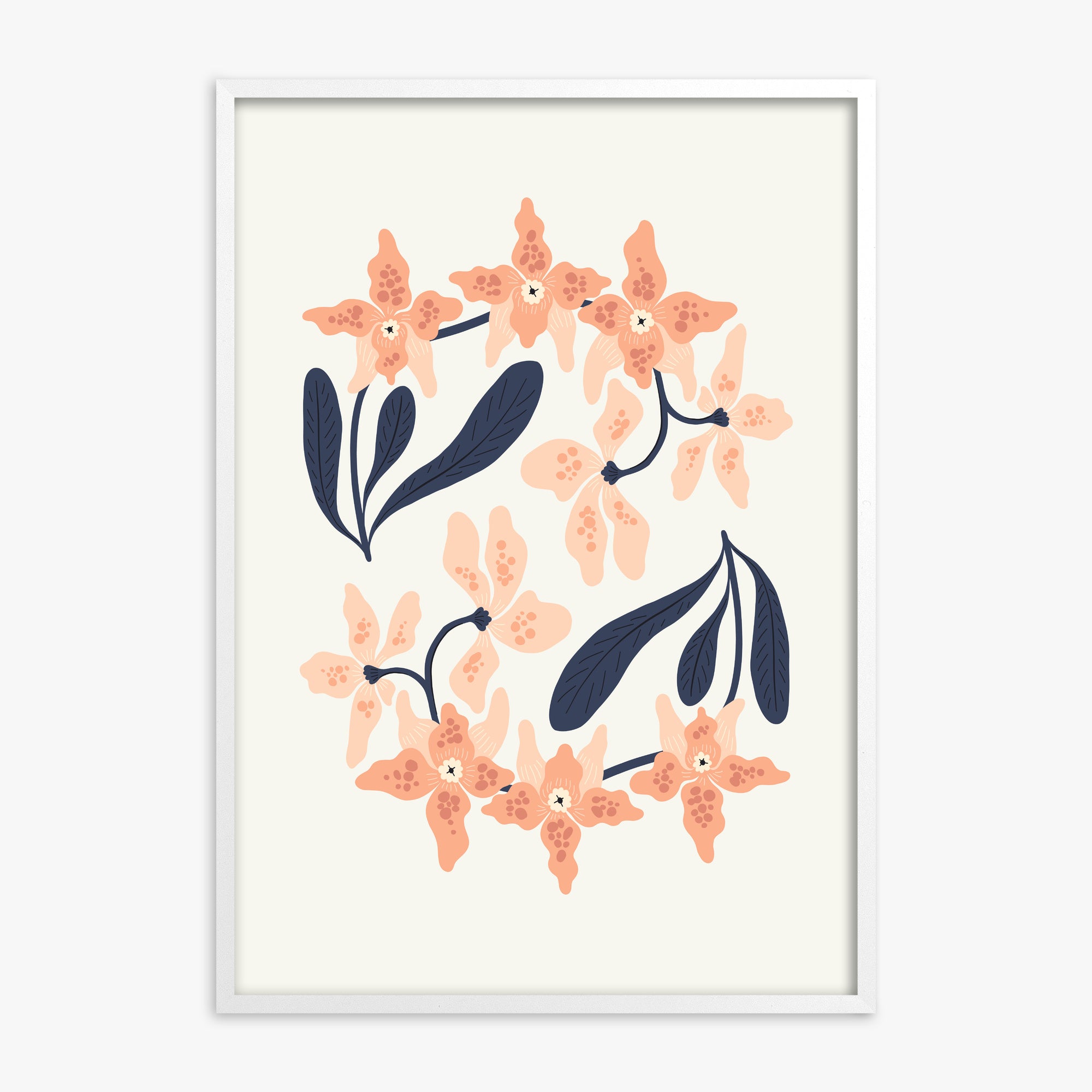 Peach Blossom Circle, White Framed Poster With White Frame
