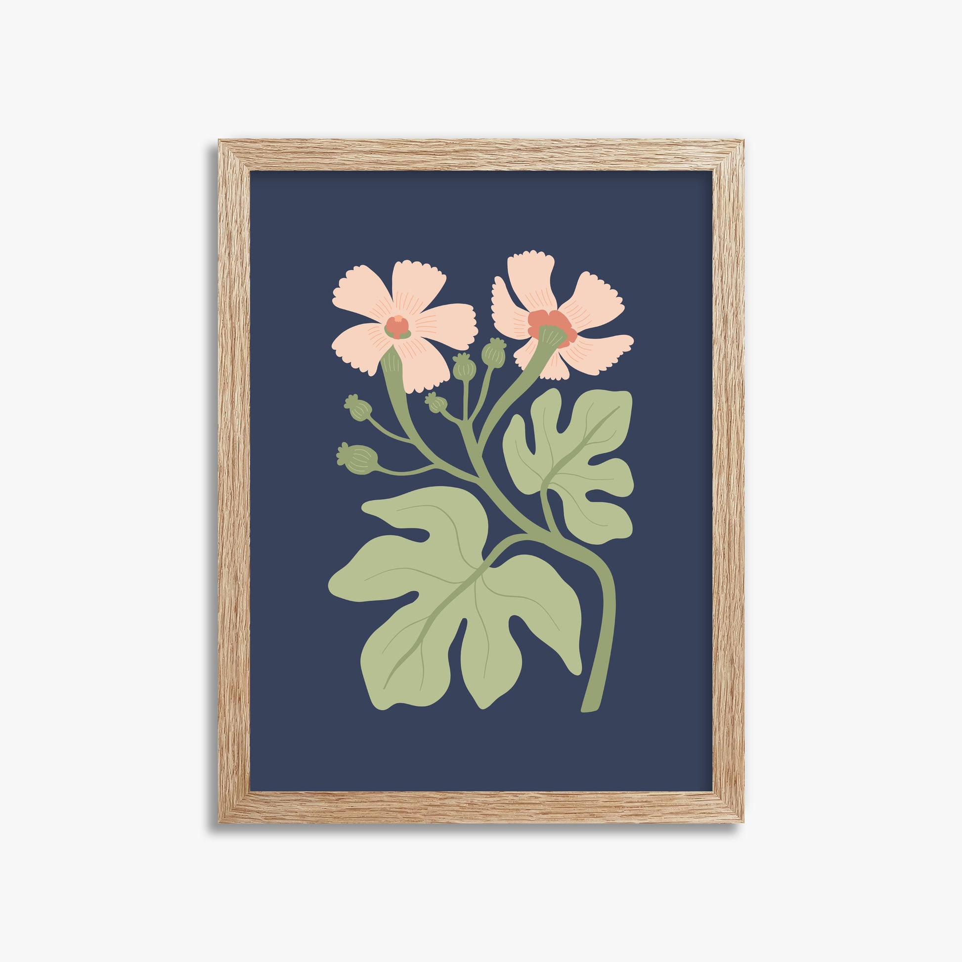 Midnight Garden Blooms, 30x40cm Framed Poster With Raw Oak Frame