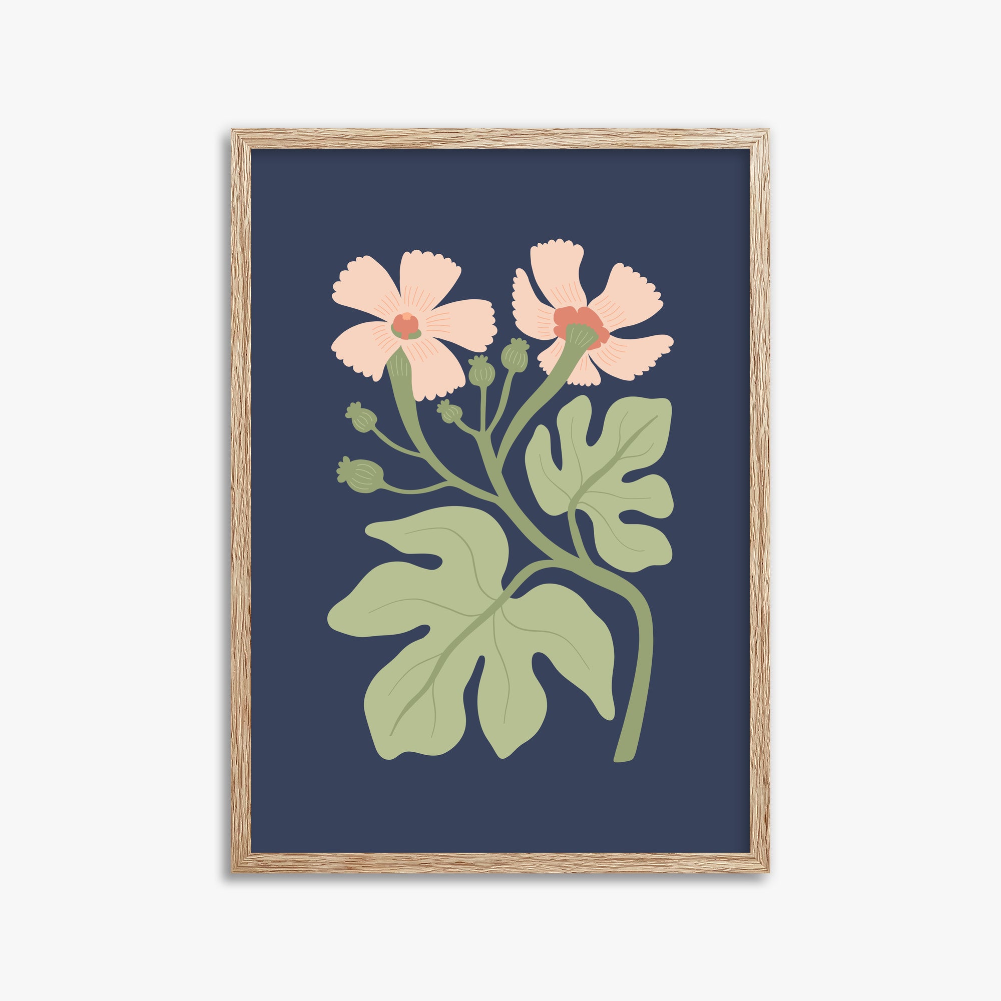 Midnight Garden Blooms, 50x70cm Framed Poster With Raw Oak Frame