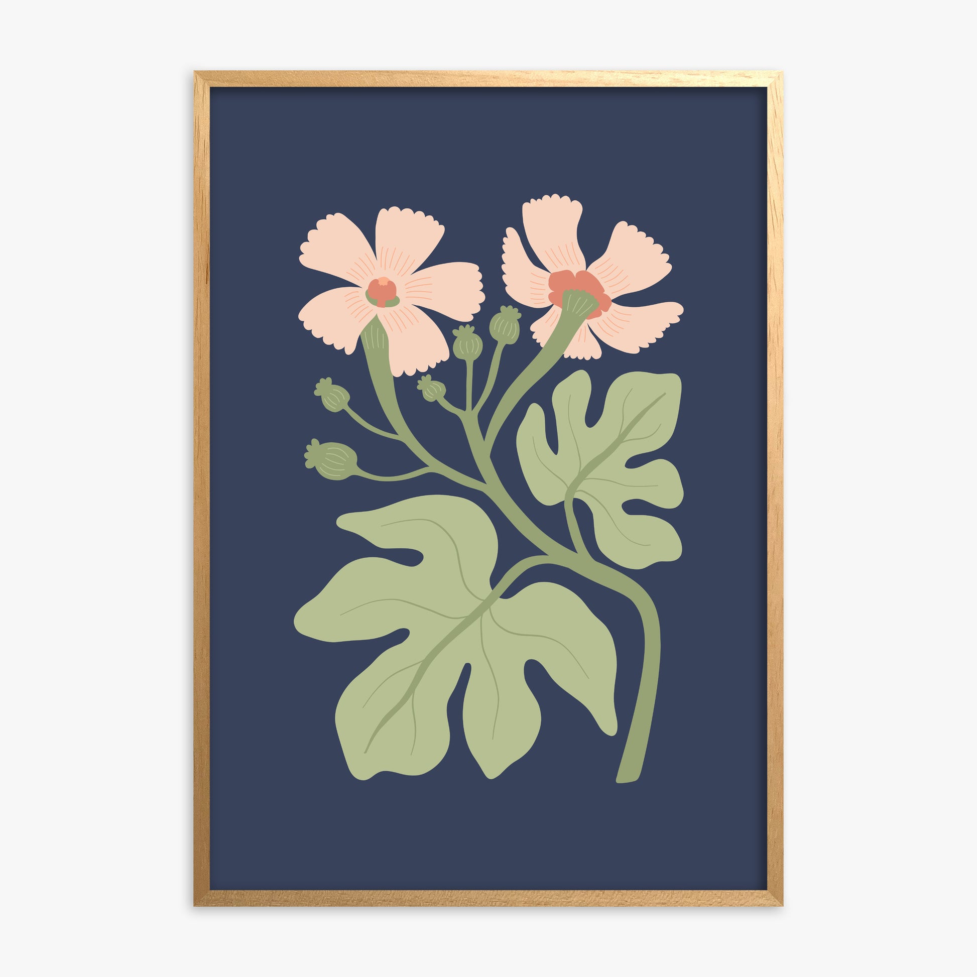 Midnight Garden Blooms, Oak Framed Poster With Oak Frame