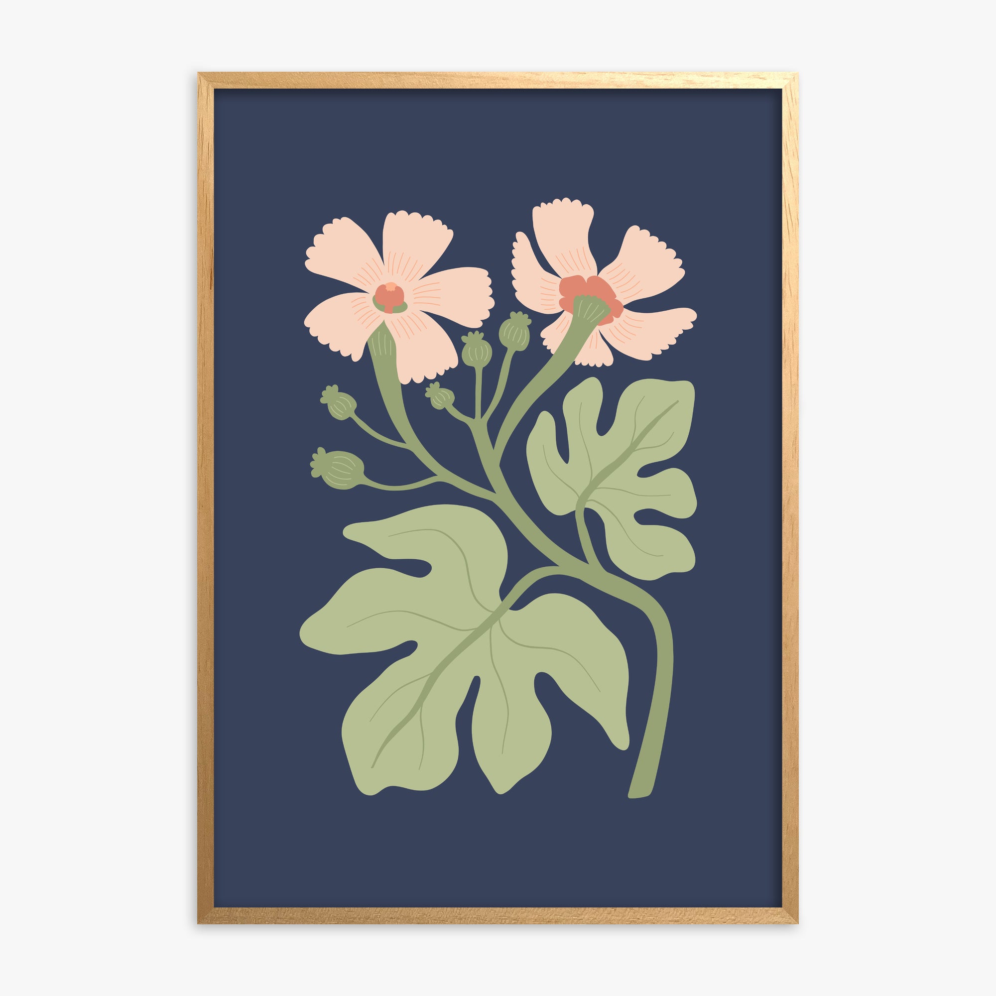Midnight Garden Blooms, Oak Framed Poster With Oak Frame