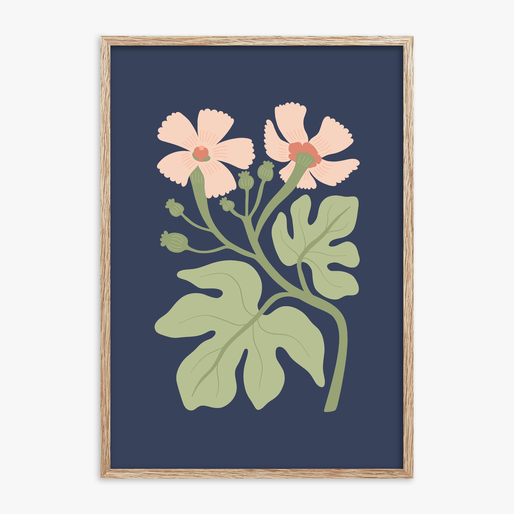 Midnight Garden Blooms, 70x100cm Framed Poster With Raw Oak Frame