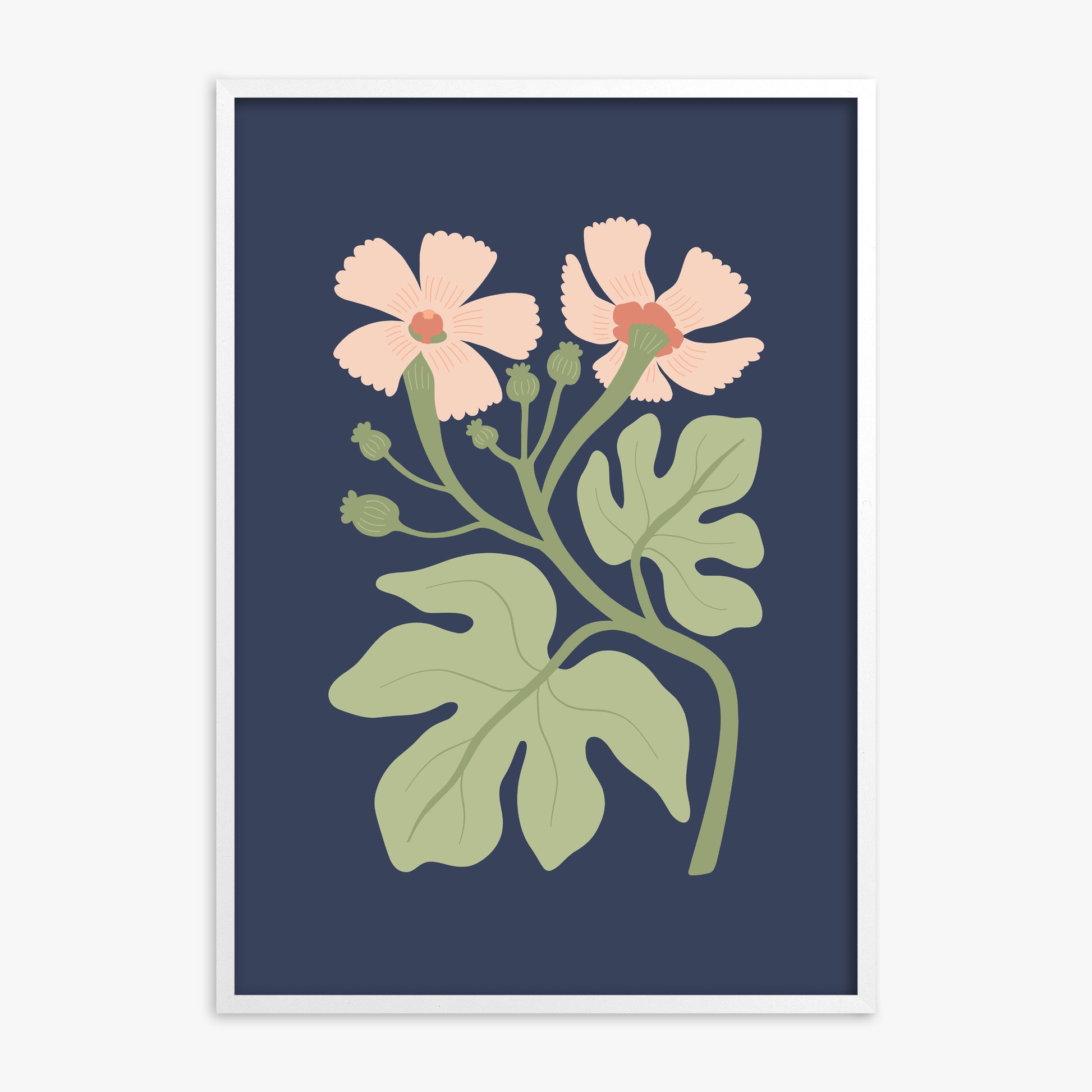 Midnight Garden Blooms, White Framed Poster With White Frame