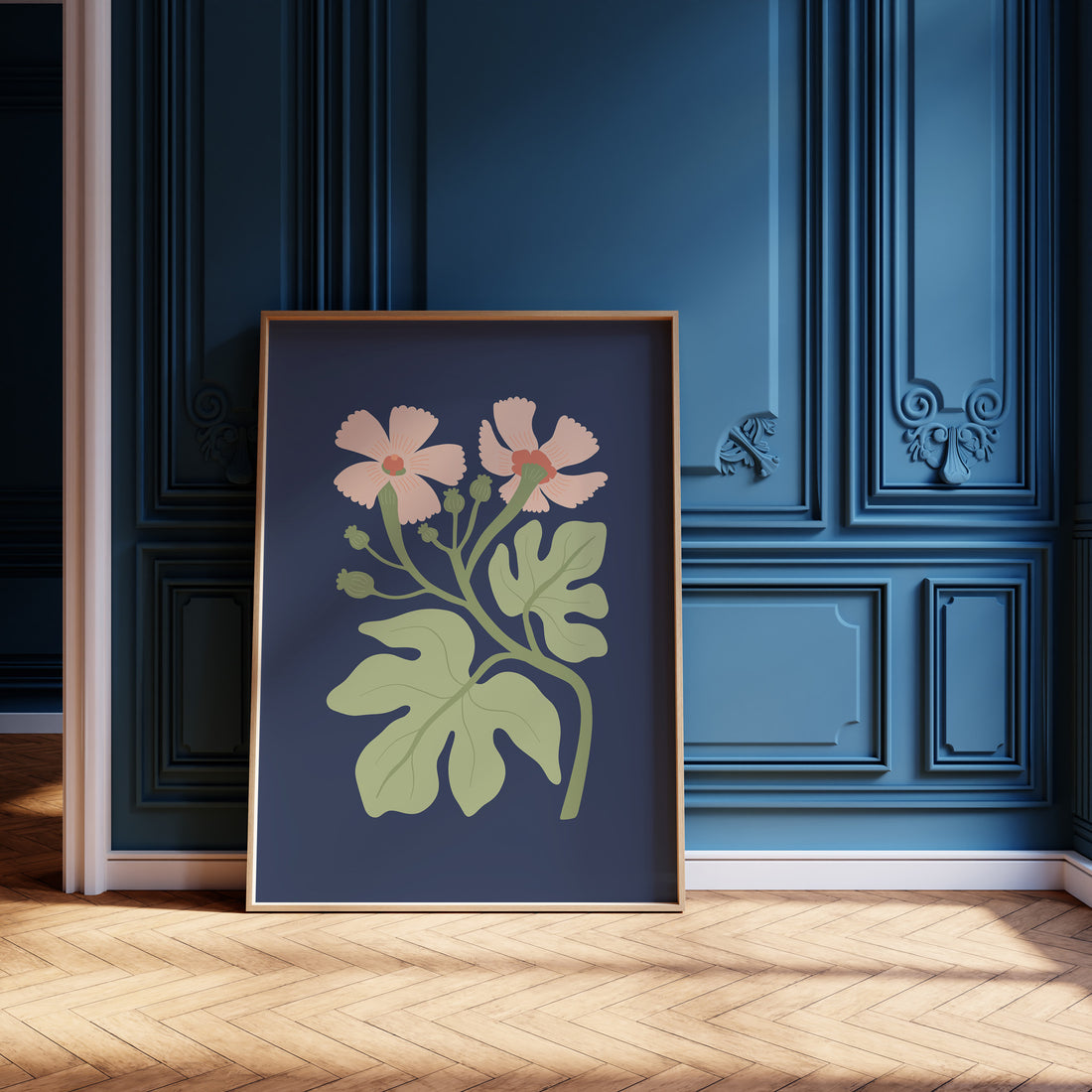 Midnight Garden Blooms, 50x70cm Framed Poster With Black Frame