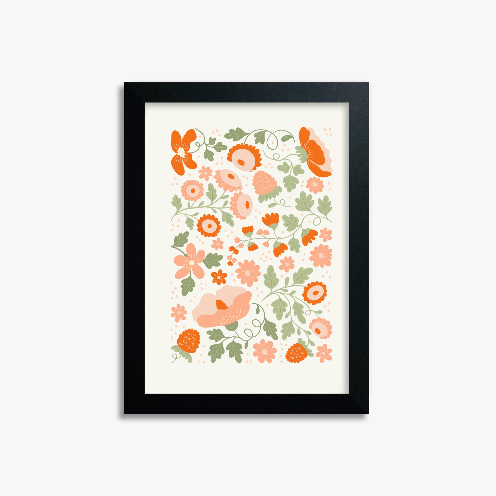 Coral Bloom Garden, 21x30cm Framed Poster With Black Frame