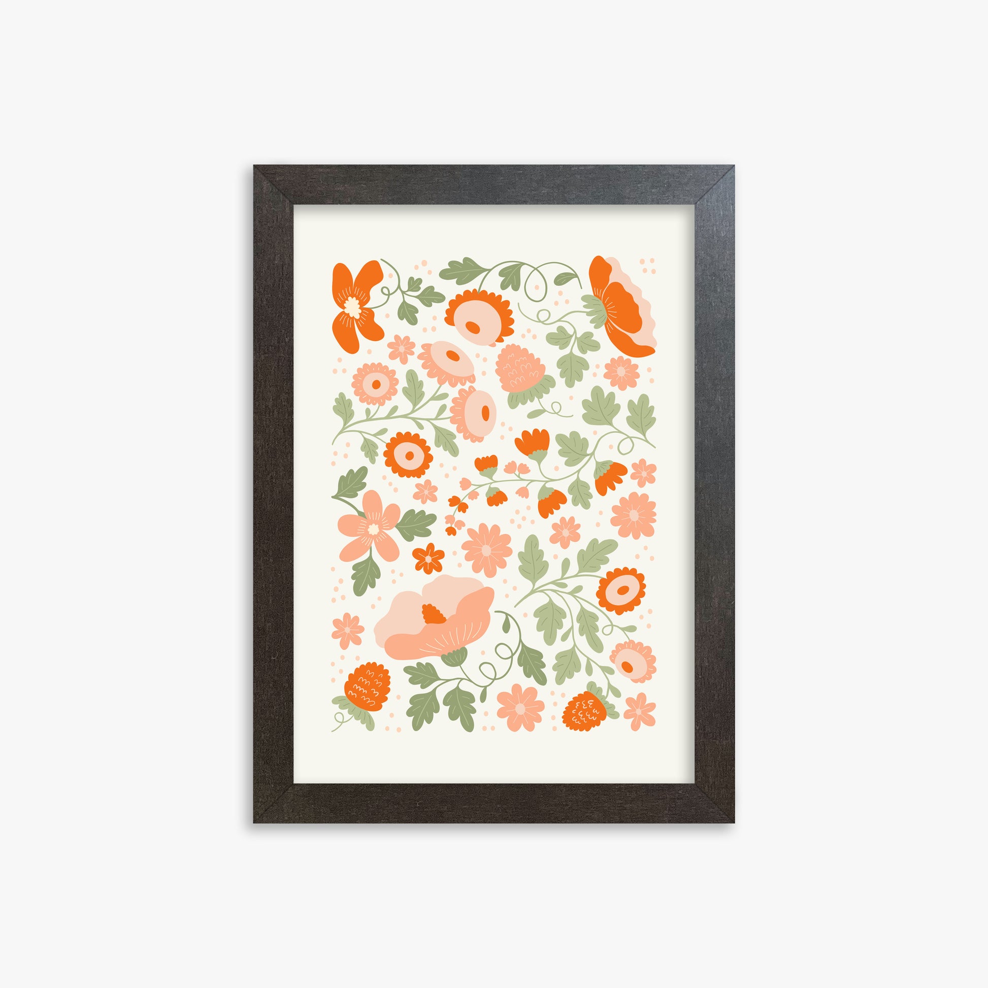 Coral Bloom Garden, 21x30cm Framed Poster With Espresso Frame
