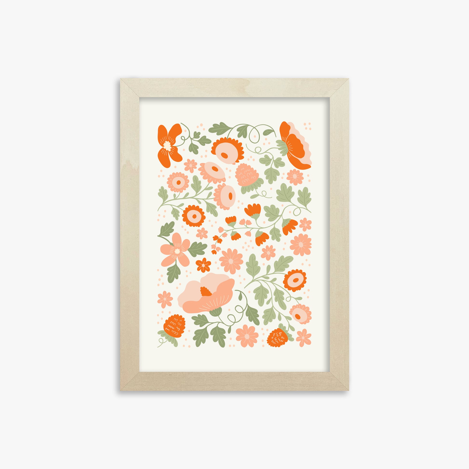 Coral Bloom Garden, 21x30cm Framed Poster With Lime Wood Frame
