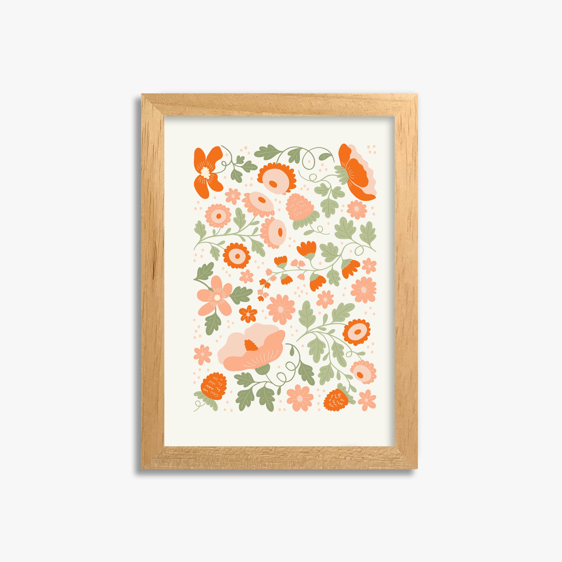 Coral Bloom Garden, 21x30cm Framed Poster With Oak Frame