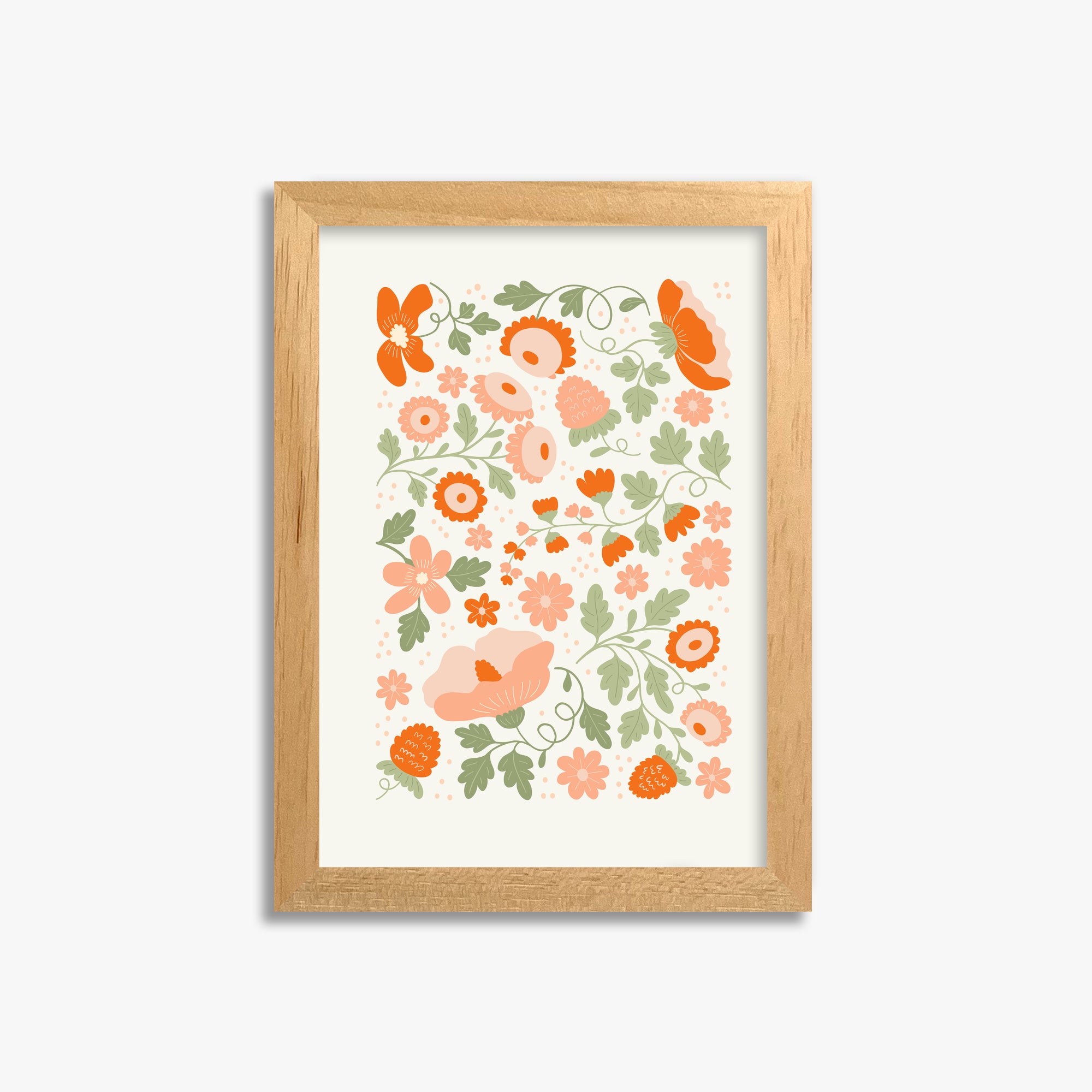 Coral Bloom Garden, 21x30cm Framed Poster With Oak Frame