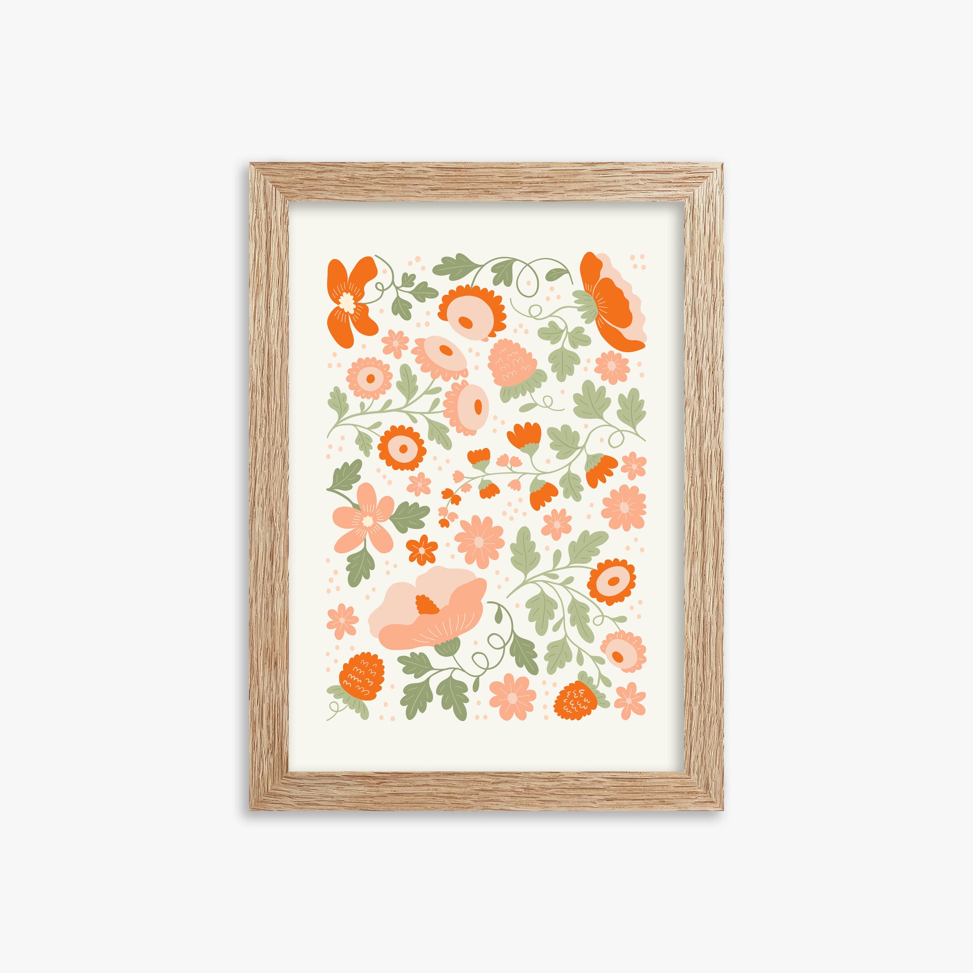 Coral Bloom Garden, 21x30cm Framed Poster With Raw Oak Frame