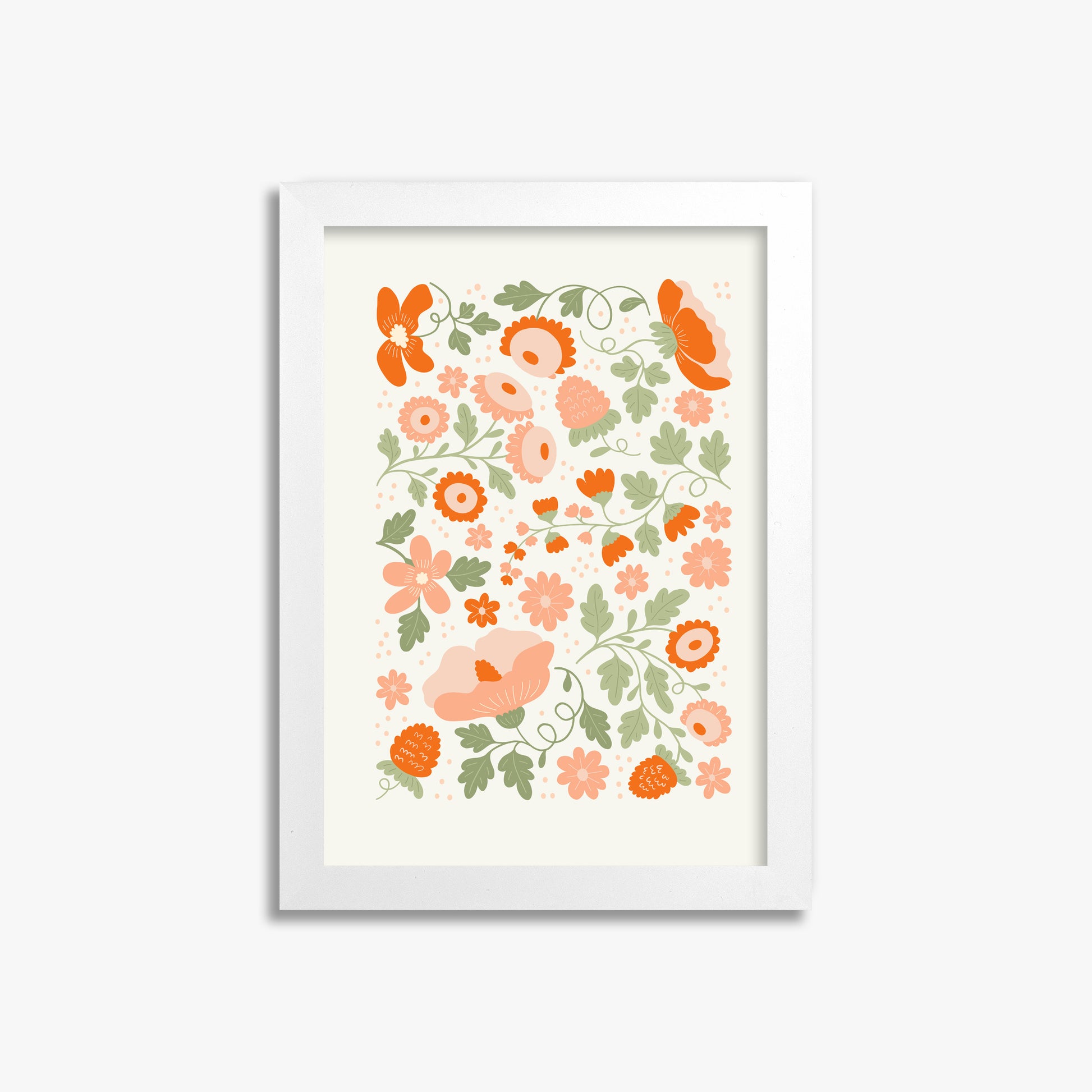 Coral Bloom Garden, 21x30cm Framed Poster With White Frame