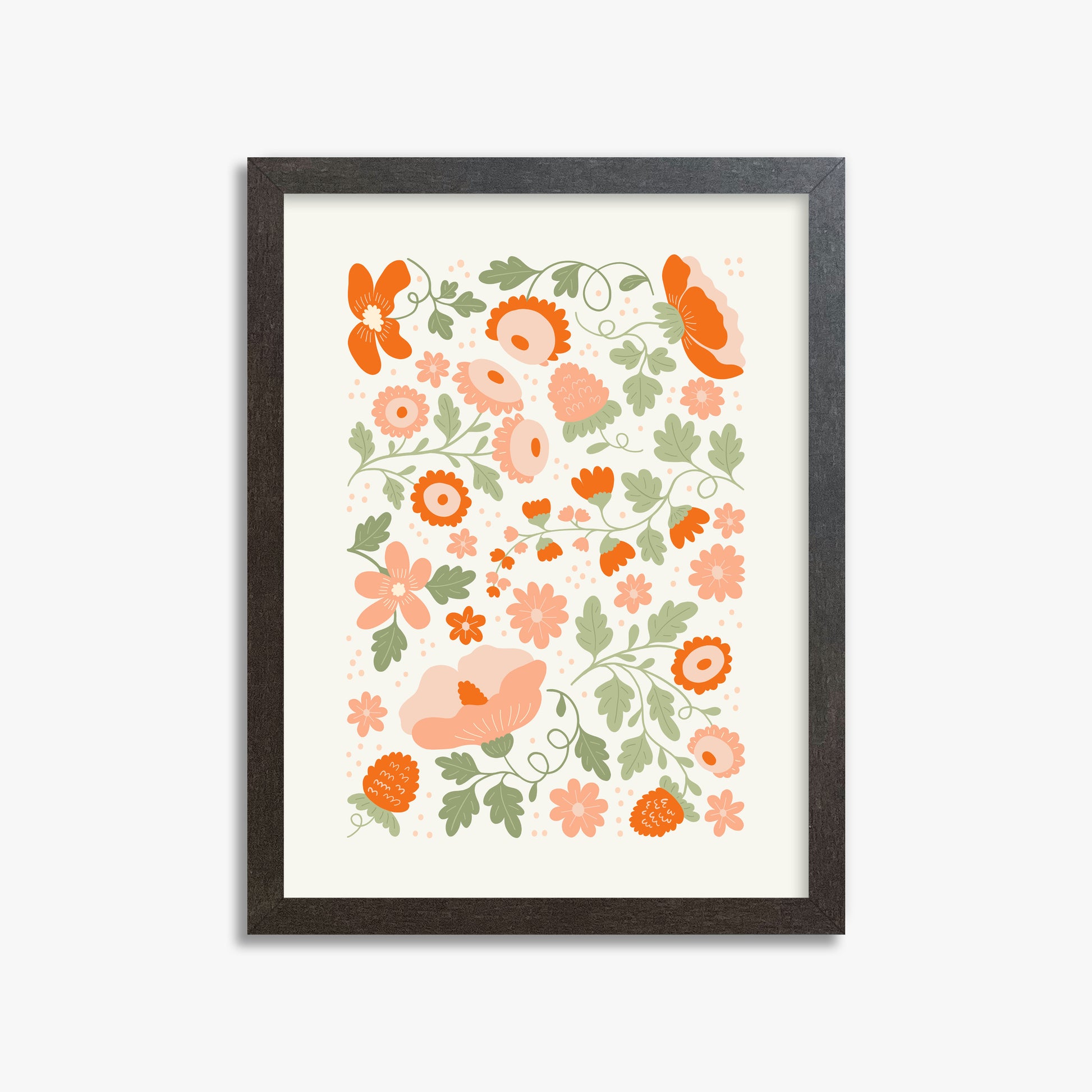 Coral Bloom Garden, 30x40cm Framed Poster With Espresso Frame