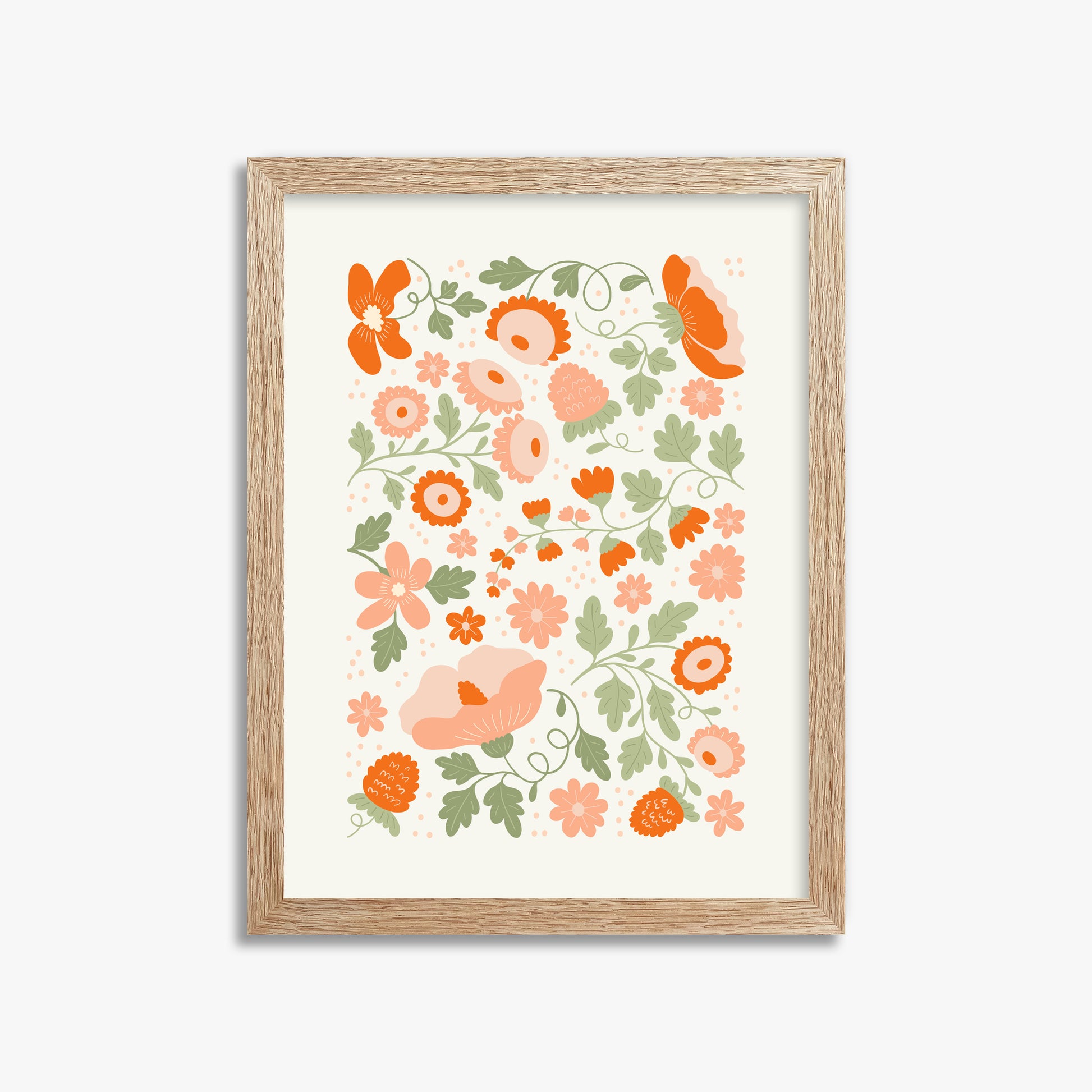 Coral Bloom Garden, 30x40cm Framed Poster With Raw Oak Frame