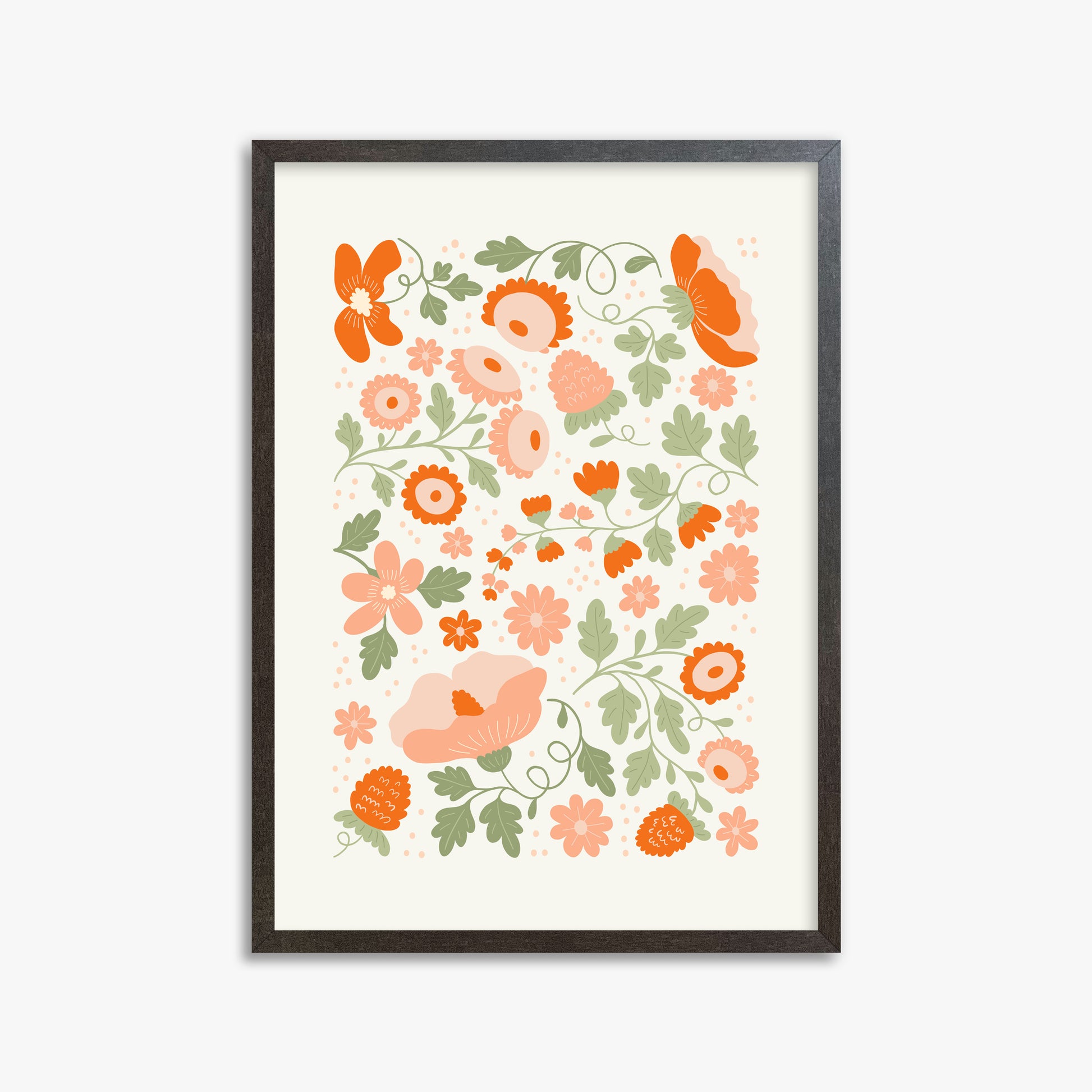Coral Bloom Garden, 50x70cm Framed Poster With Espresso Frame