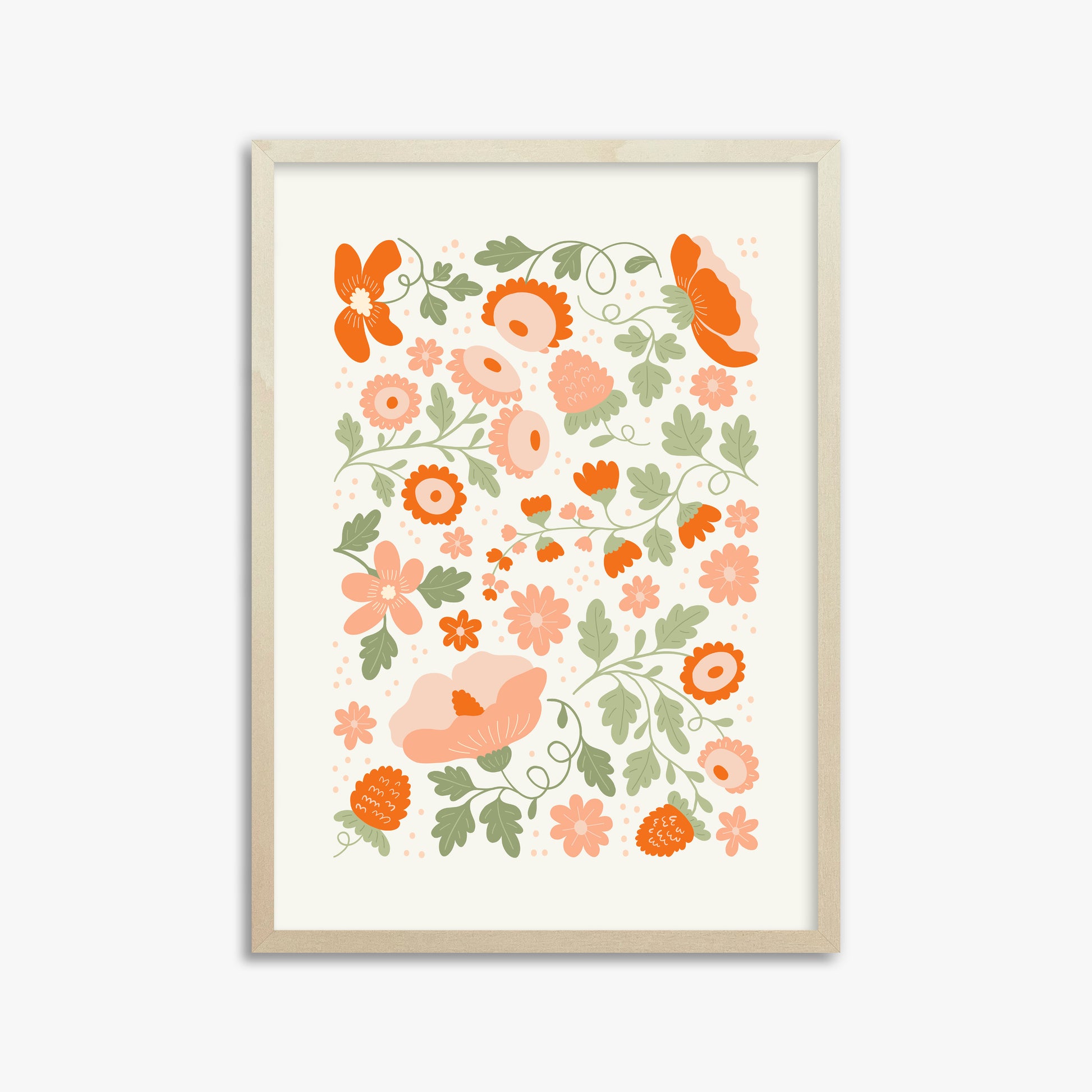 Coral Bloom Garden, 50x70cm Framed Poster With Lime Wood Frame