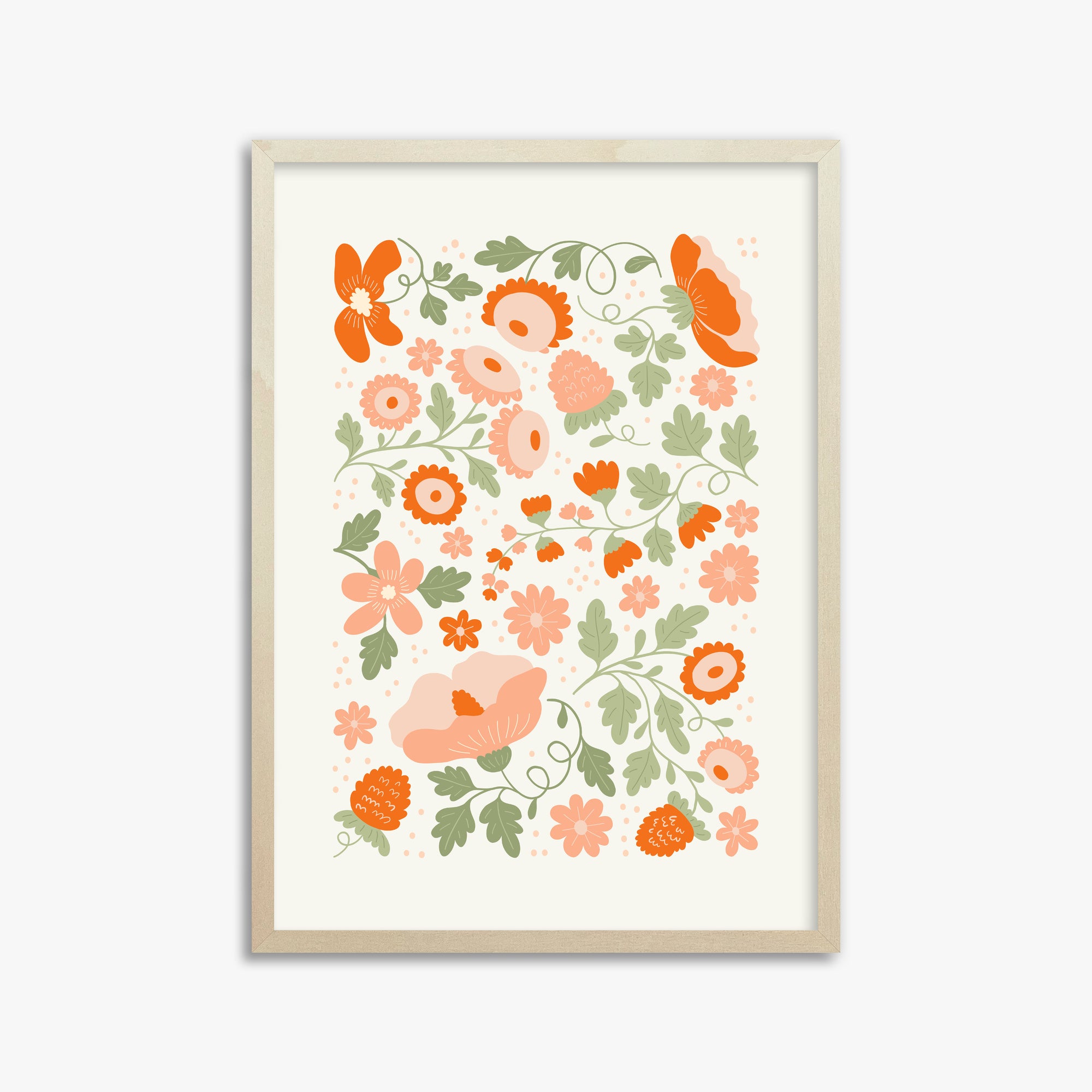 Coral Bloom Garden, 50x70cm Framed Poster With Lime Wood Frame