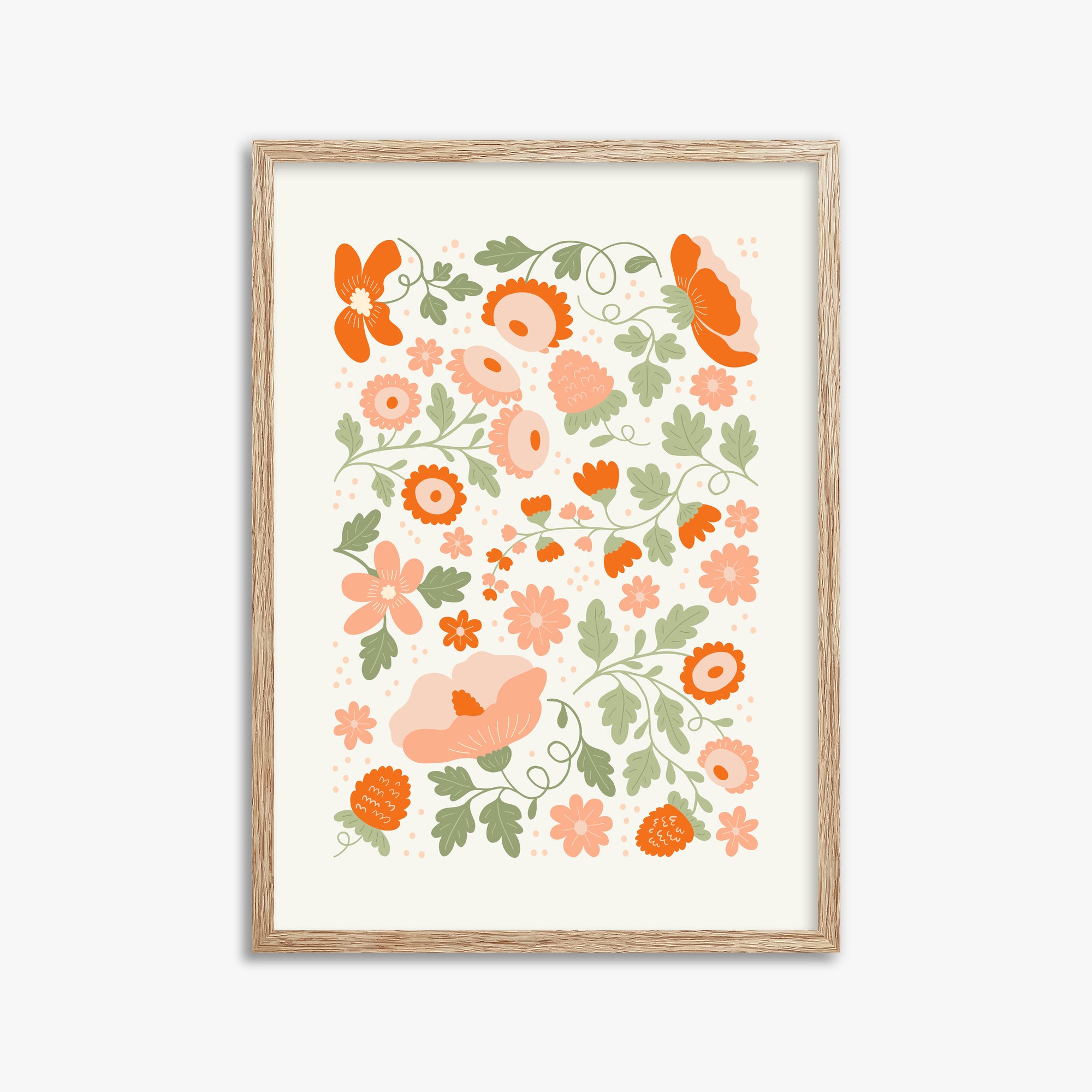 Coral Bloom Garden, 50x70cm Framed Poster With Raw Oak Frame