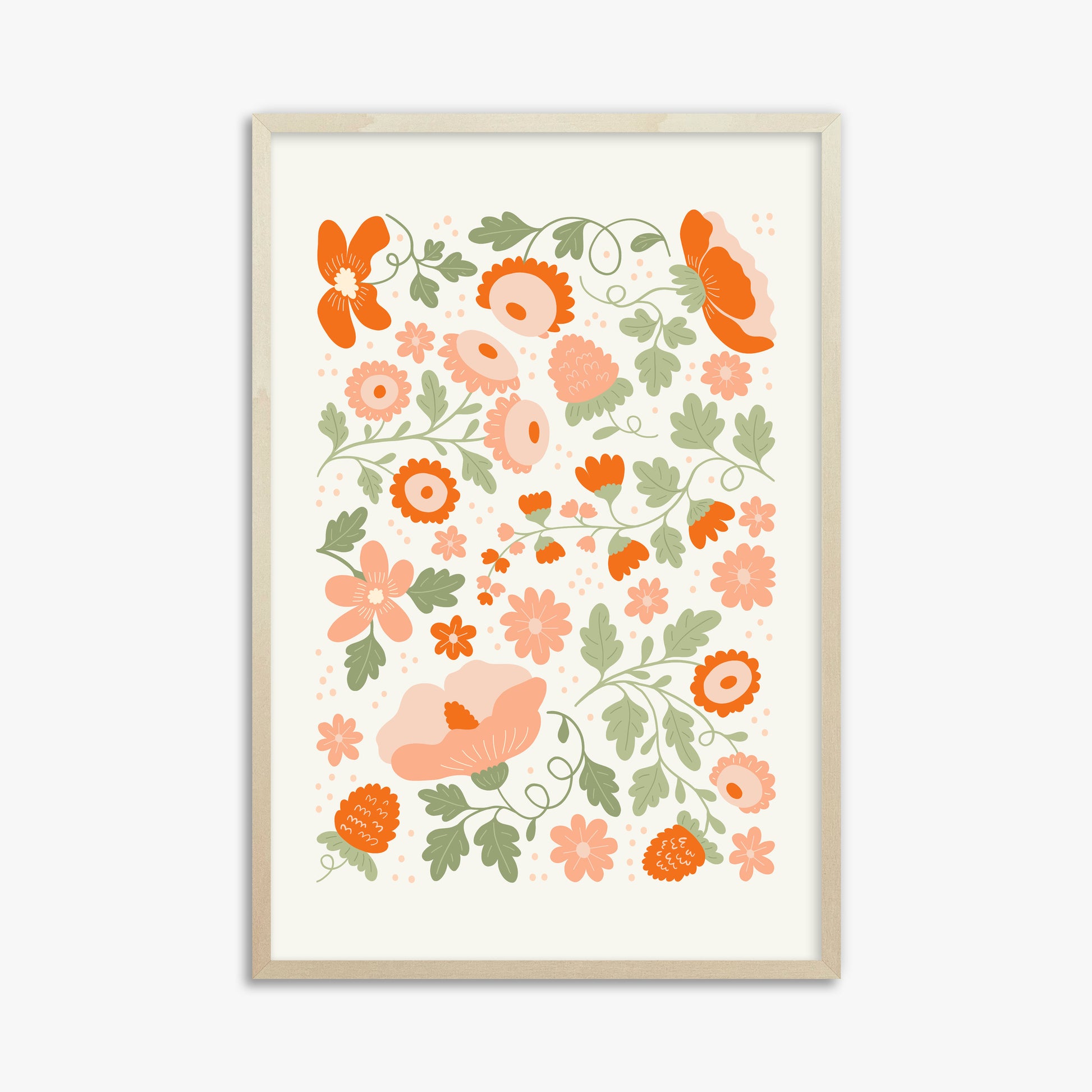 Coral Bloom Garden, 61x91cm Framed Poster With Lime Wood Frame