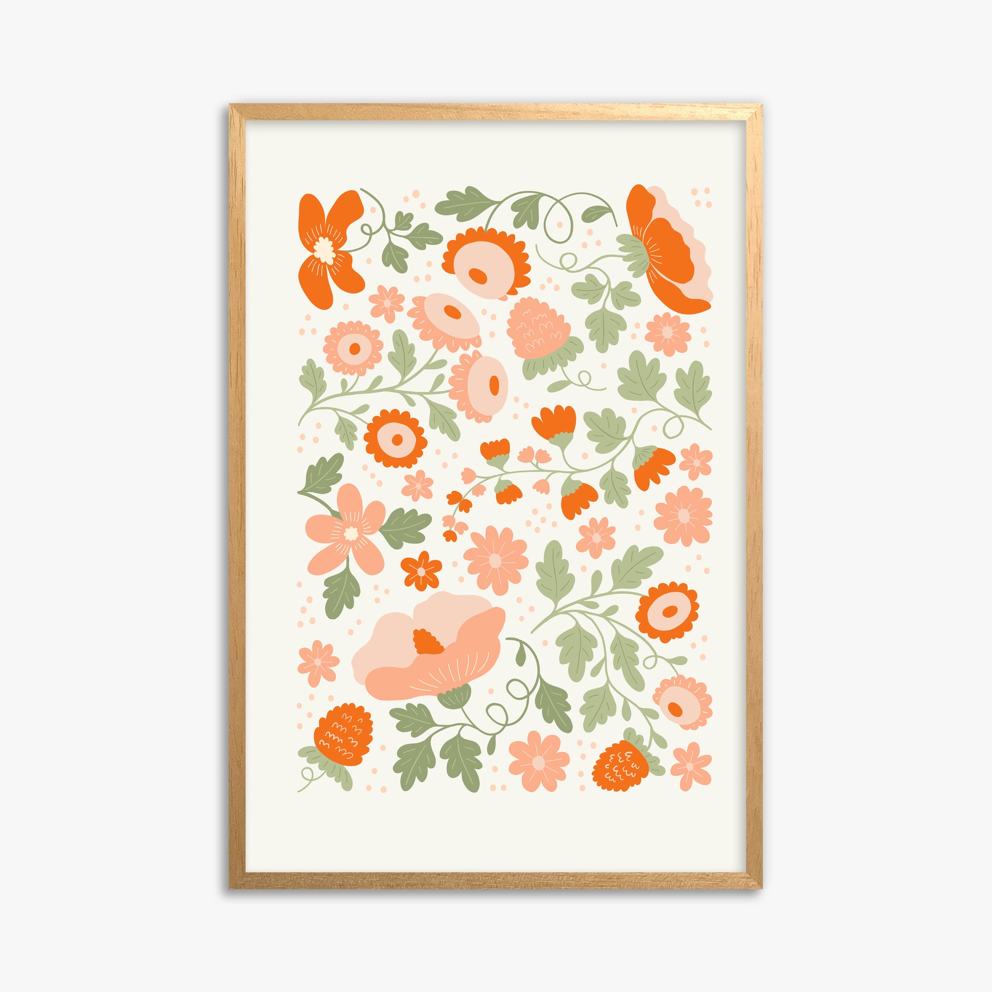 Coral Bloom Garden, 61x91cm Framed Poster With Oak Frame