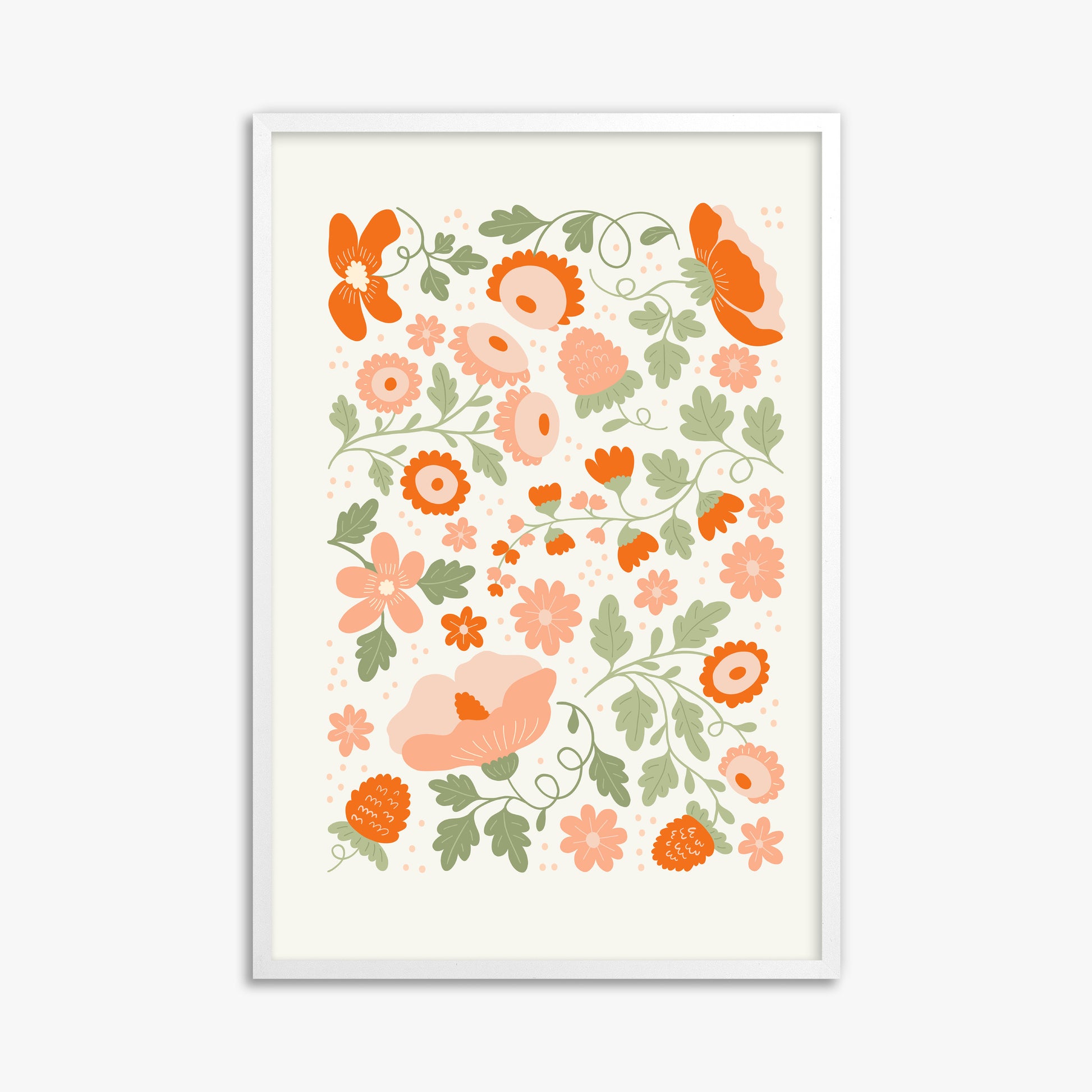 Coral Bloom Garden, 61x91cm Framed Poster With White Frame