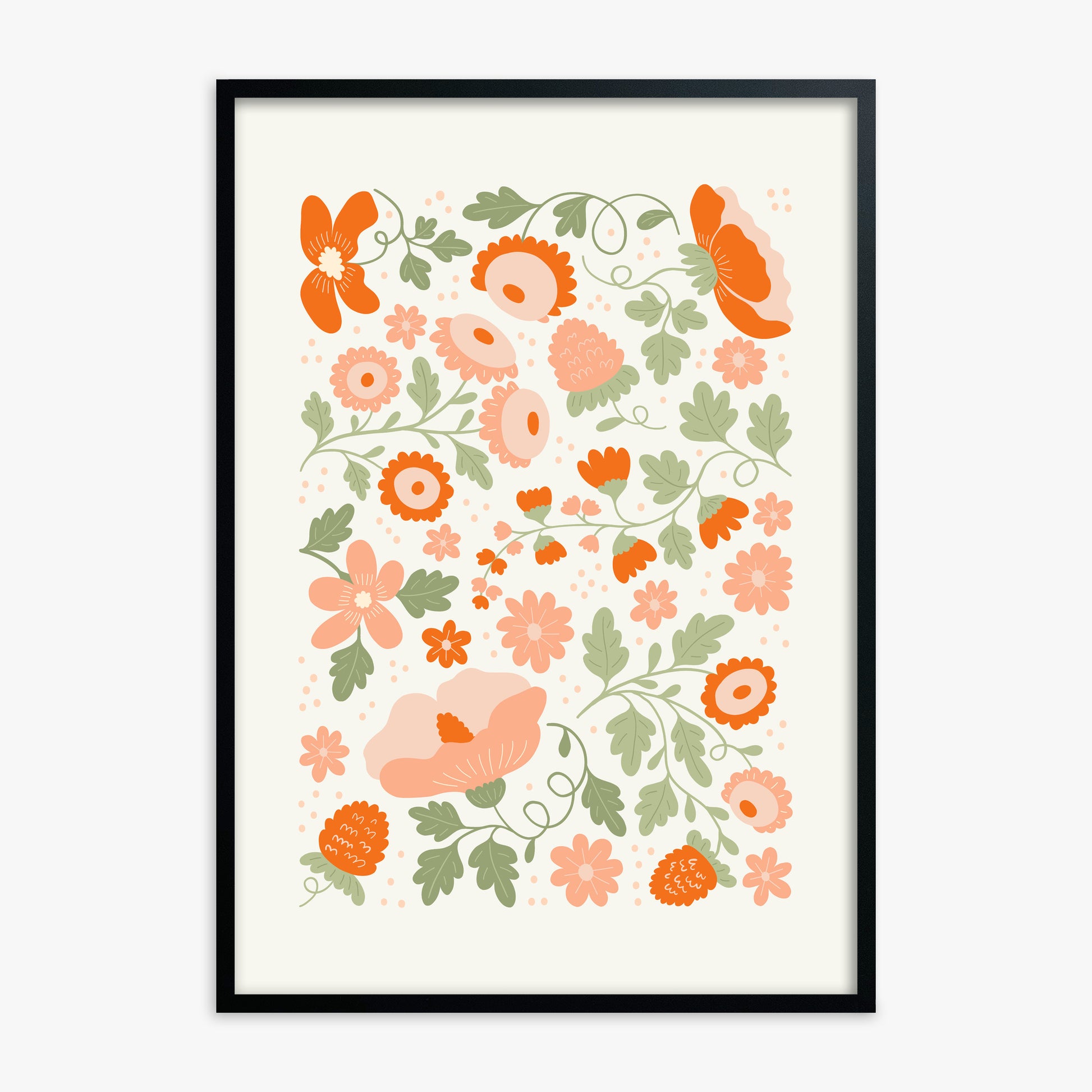 Coral Bloom Garden, Black Framed Poster With Black Frame