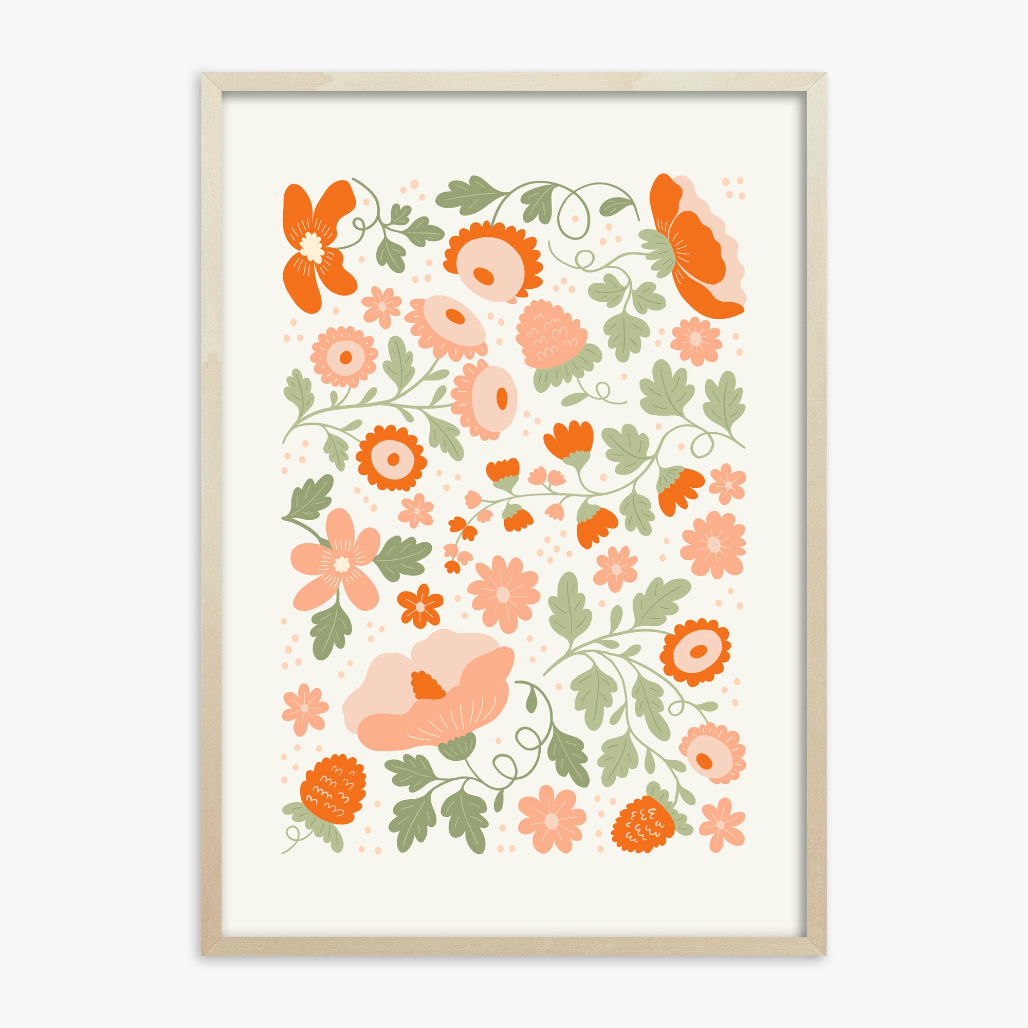 Coral Bloom Garden, 70x100cm Framed Poster With Lime Wood Frame