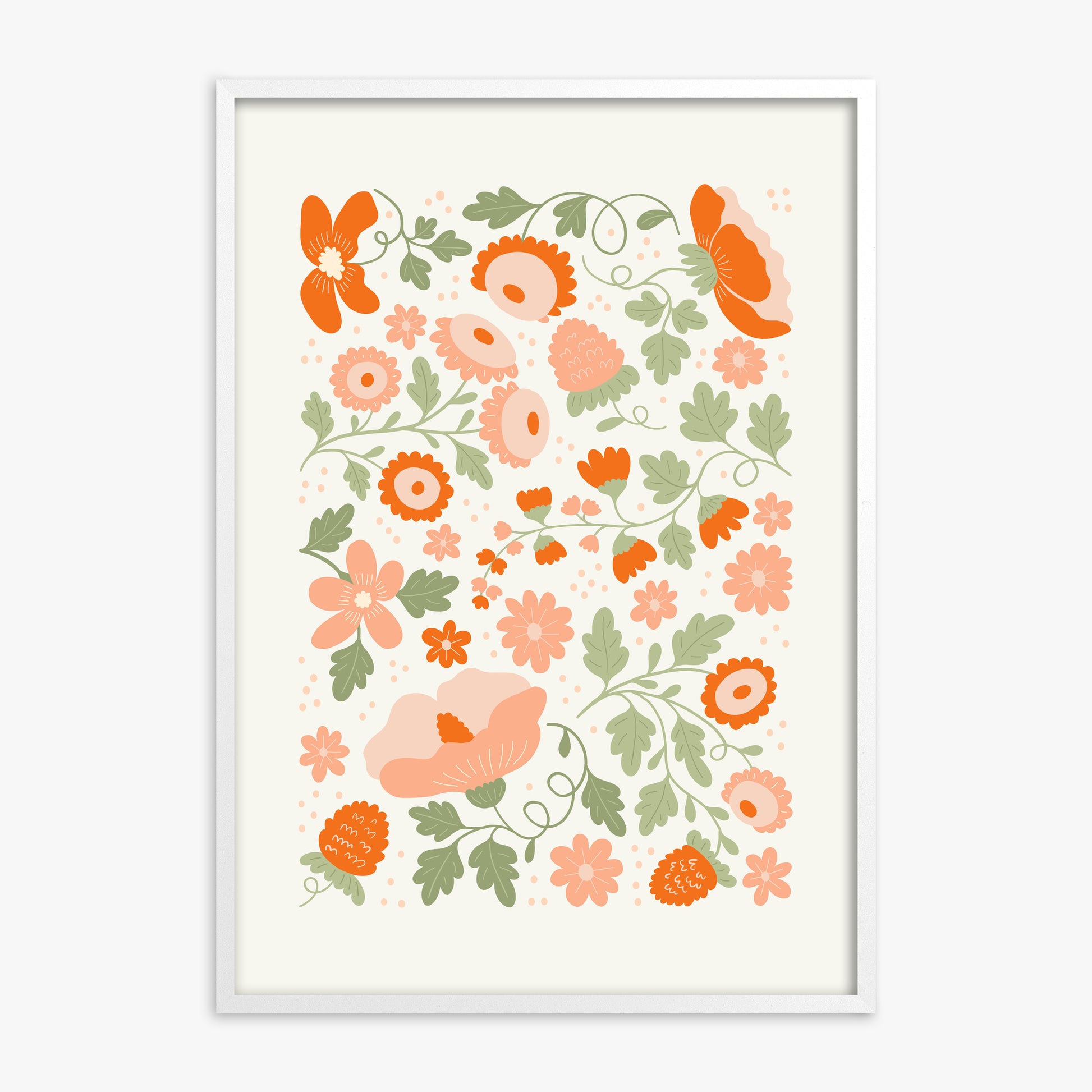 Coral Bloom Garden, White Framed Poster With White Frame