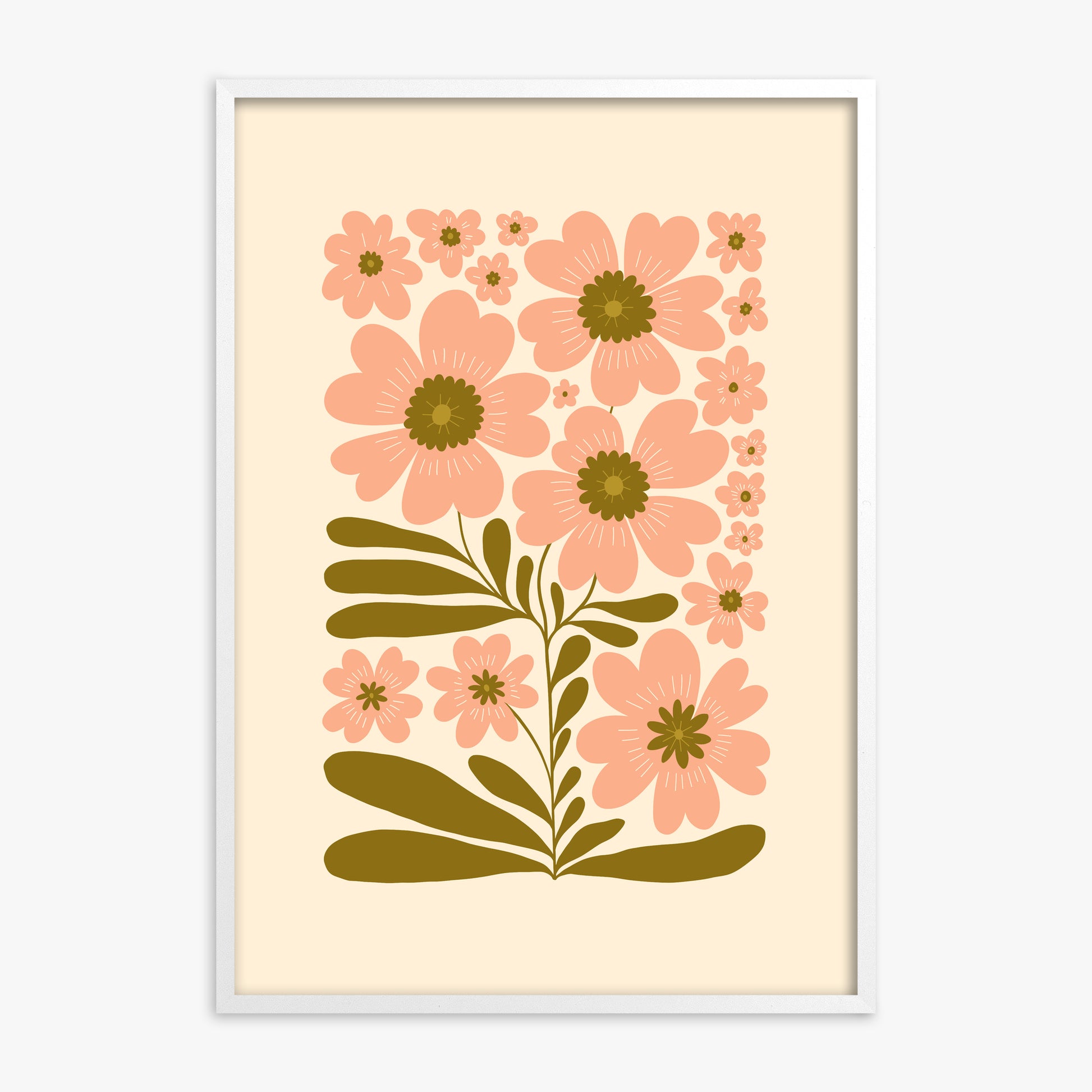 Blooming Folklore, White Framed Poster With White Frame