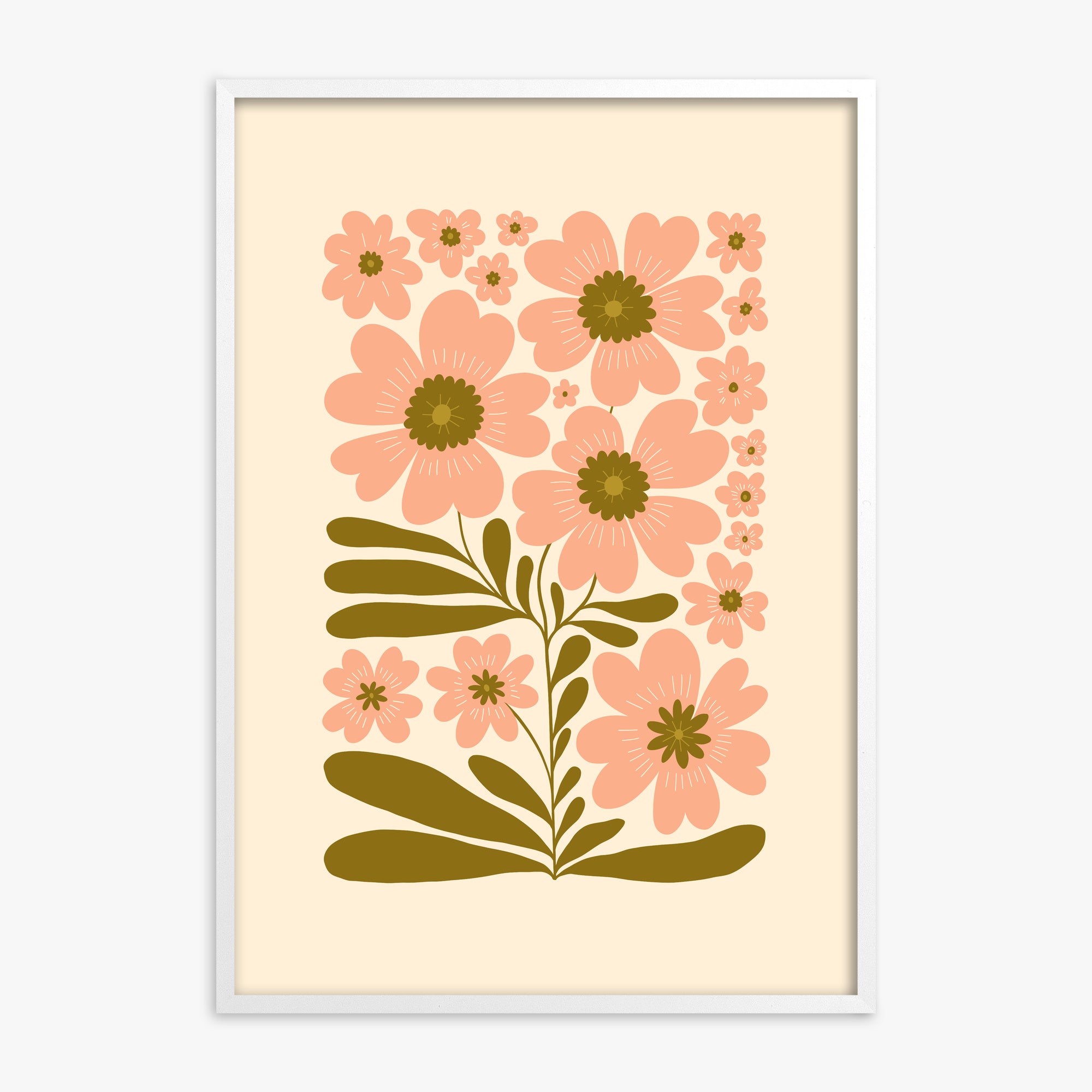 Blooming Folklore, White Framed Poster With White Frame