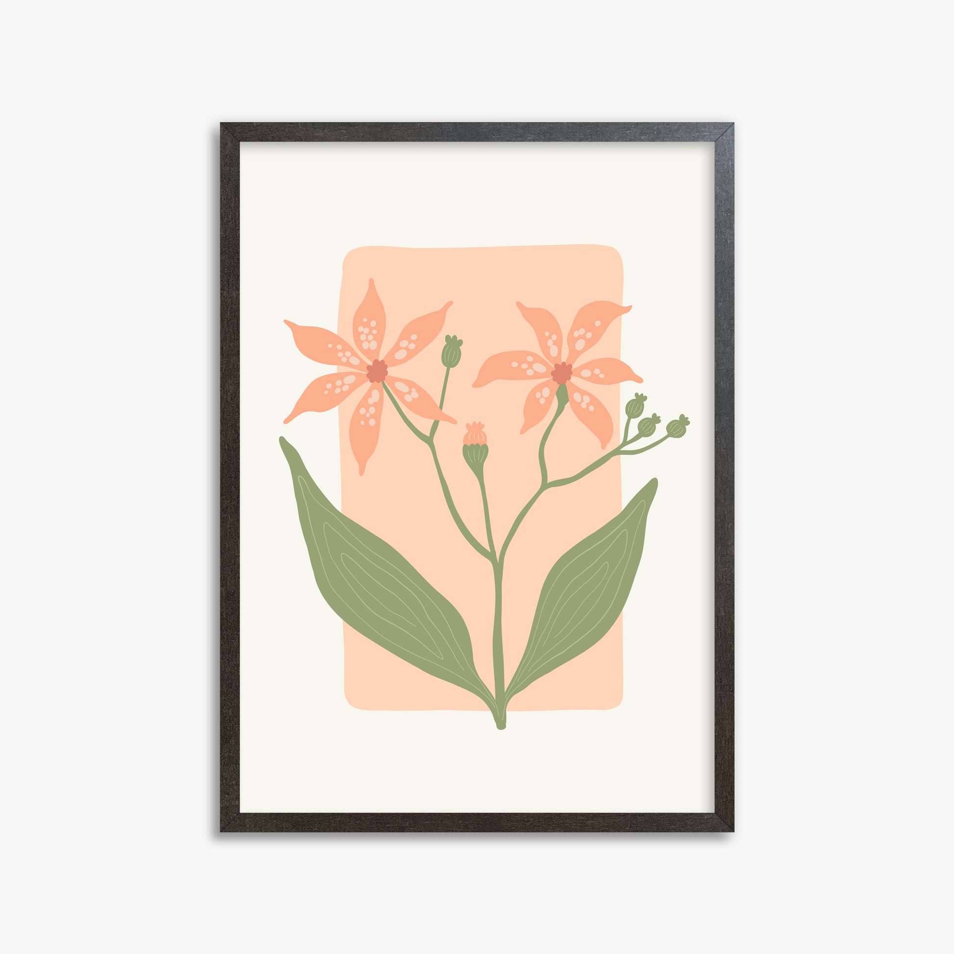 Peach Lily Blooms, 50x70cm Framed Poster With Espresso Frame