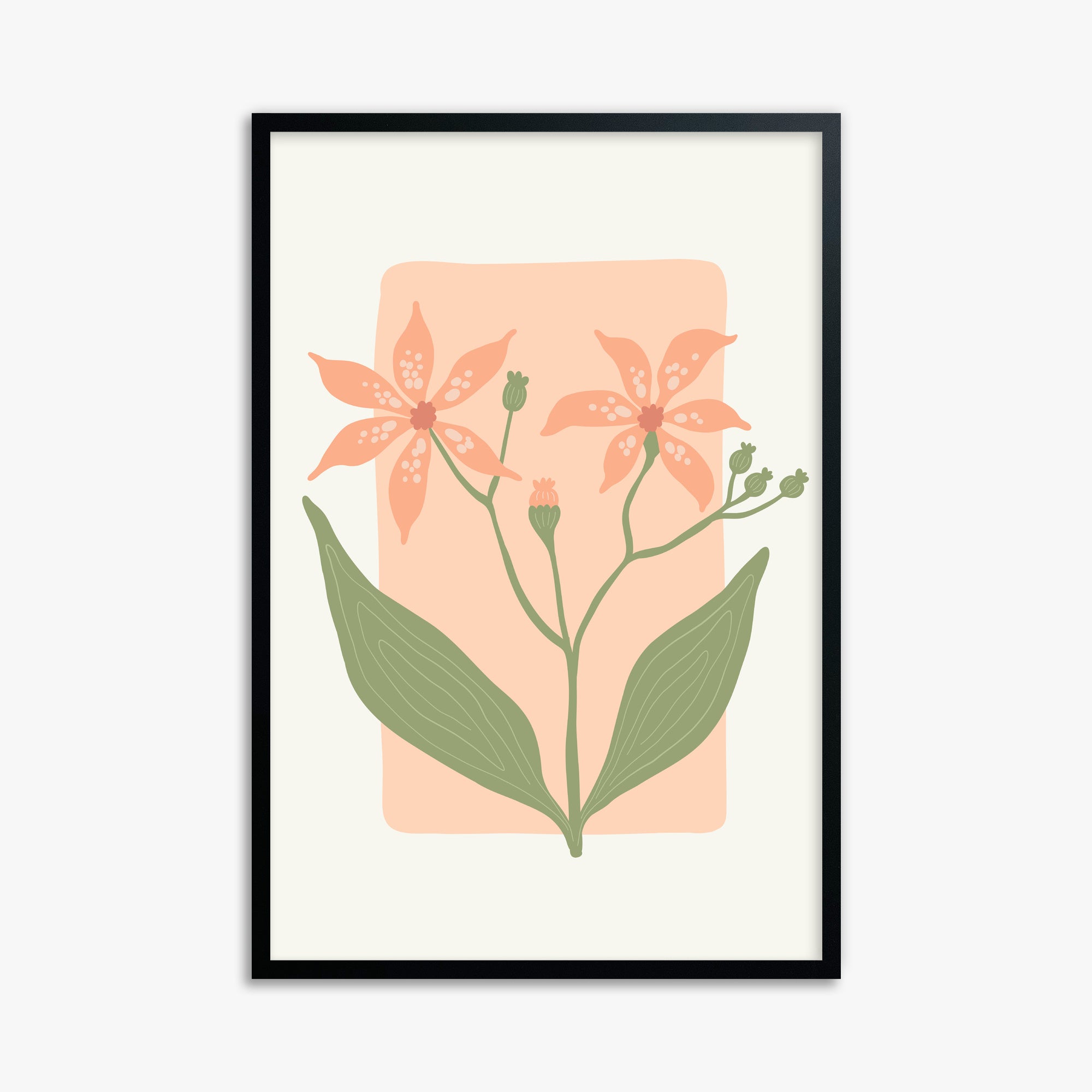 Peach Lily Blooms, 61x91cm Framed Poster With Black Frame