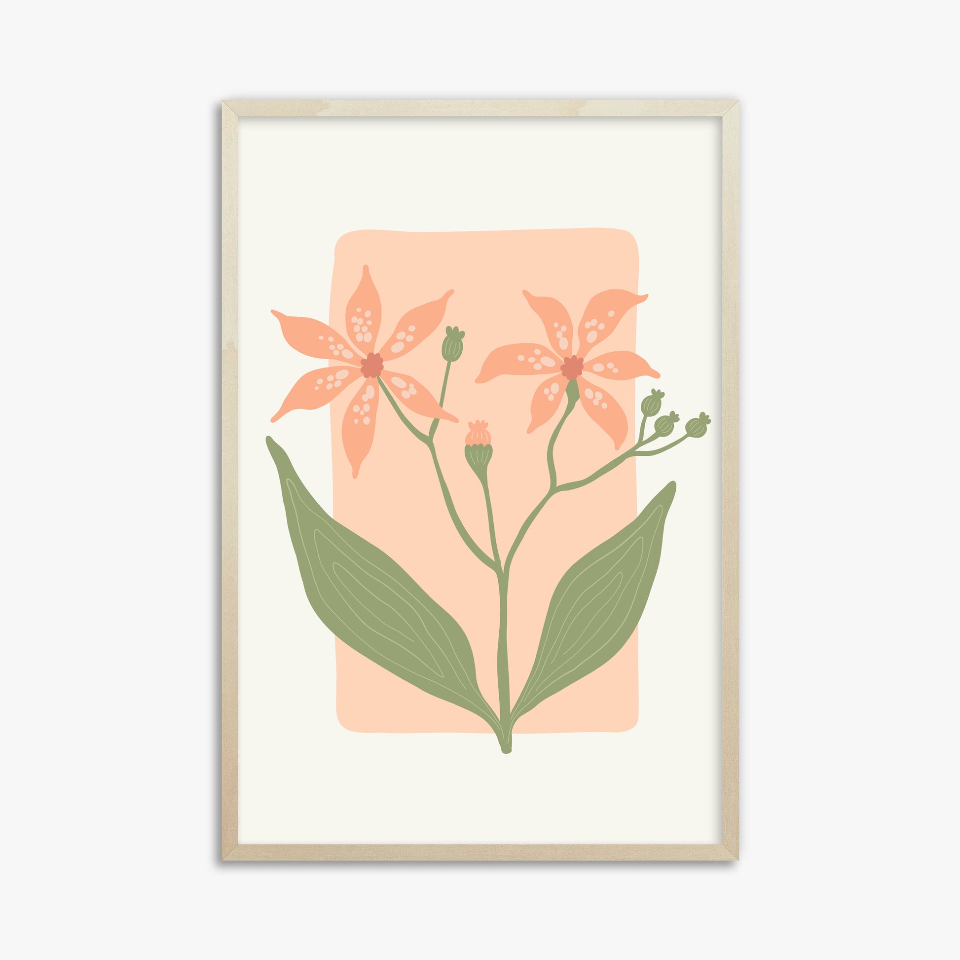 Peach Lily Blooms, 61x91cm Framed Poster With Lime Wood Frame