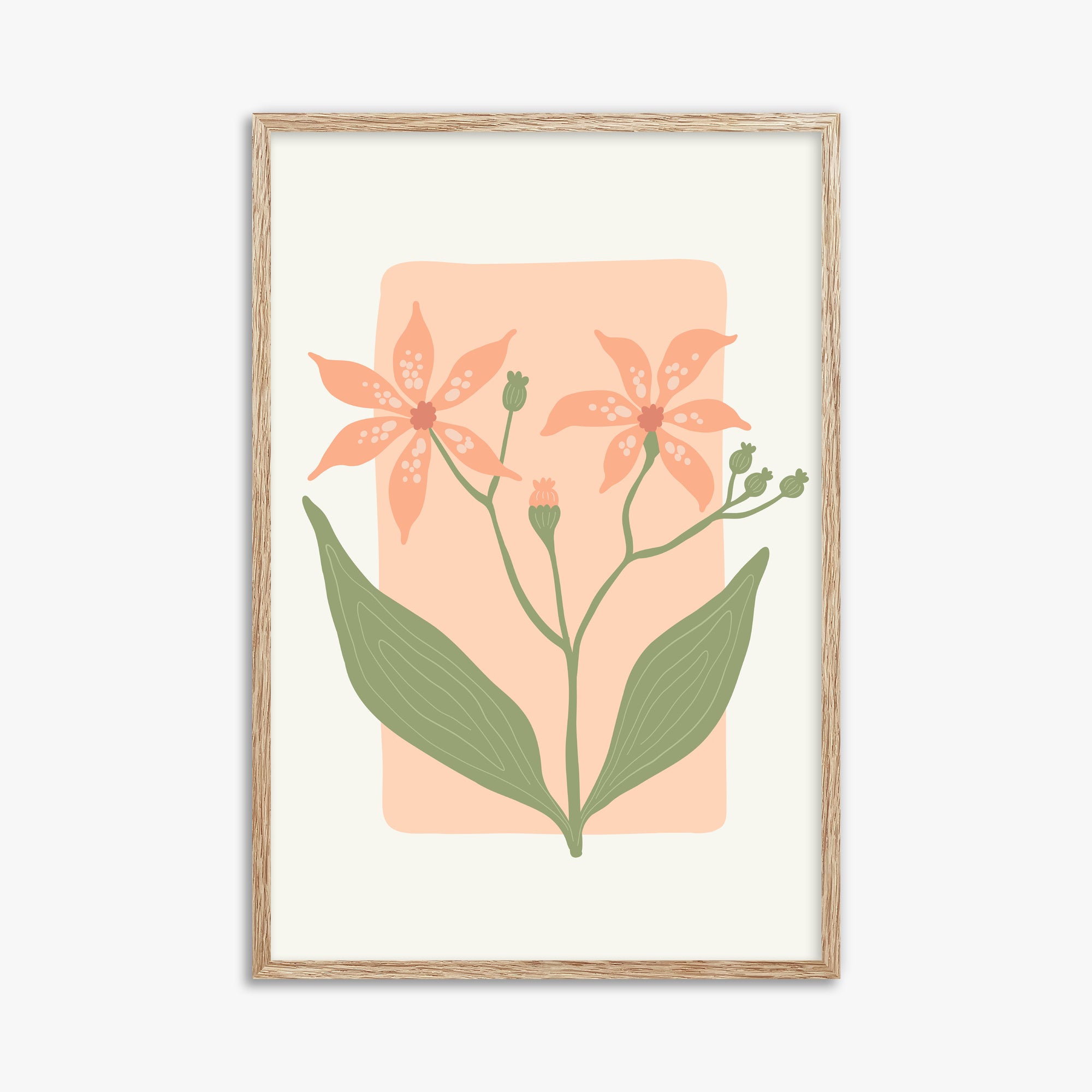 Peach Lily Blooms, 61x91cm Framed Poster With Raw Oak Frame