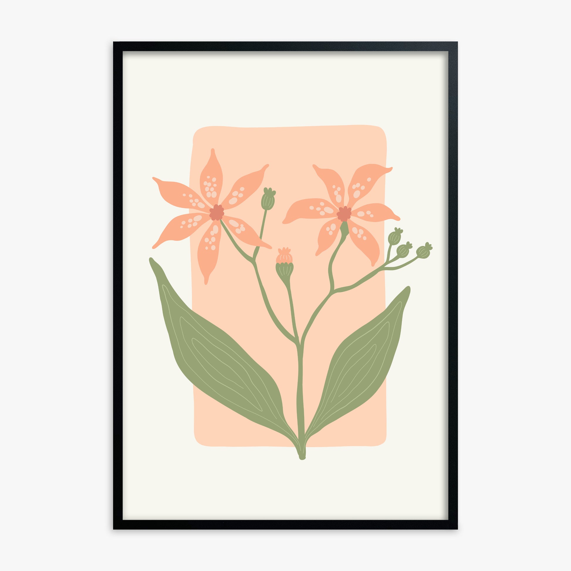 Peach Lily Blooms, Black Framed Poster With Black Frame