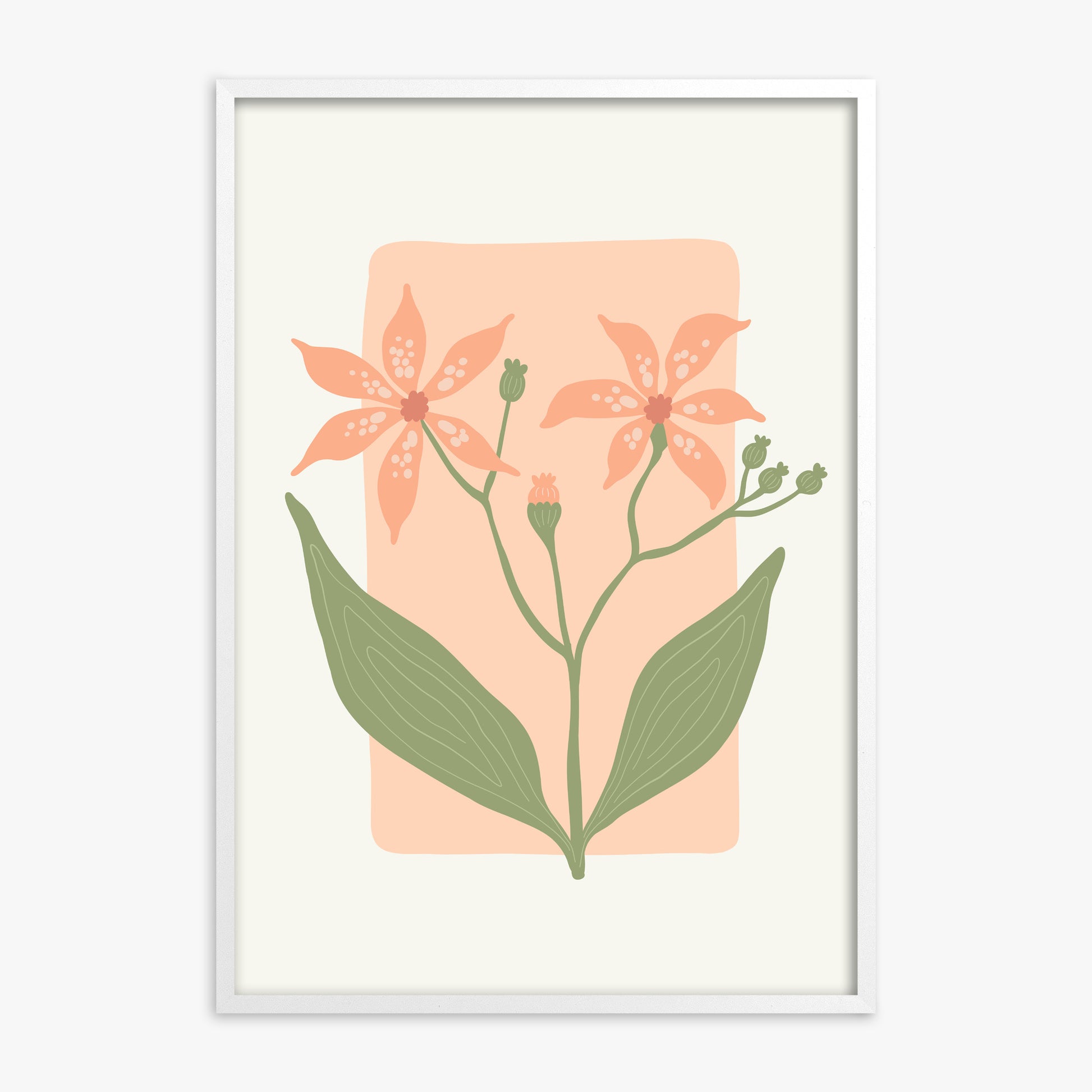 Peach Lily Blooms, White Framed Poster With White Frame