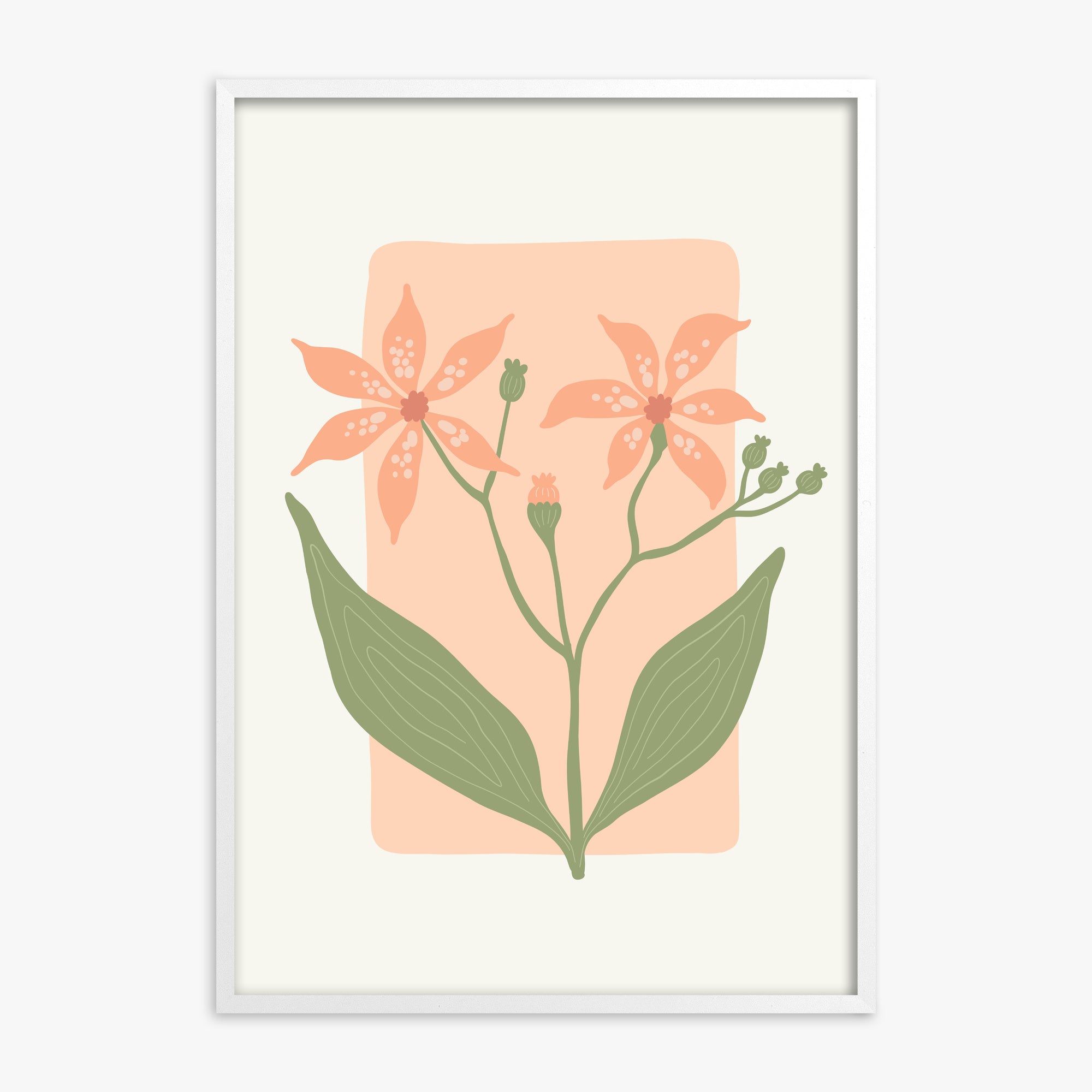 Peach Lily Blooms, White Framed Poster With White Frame