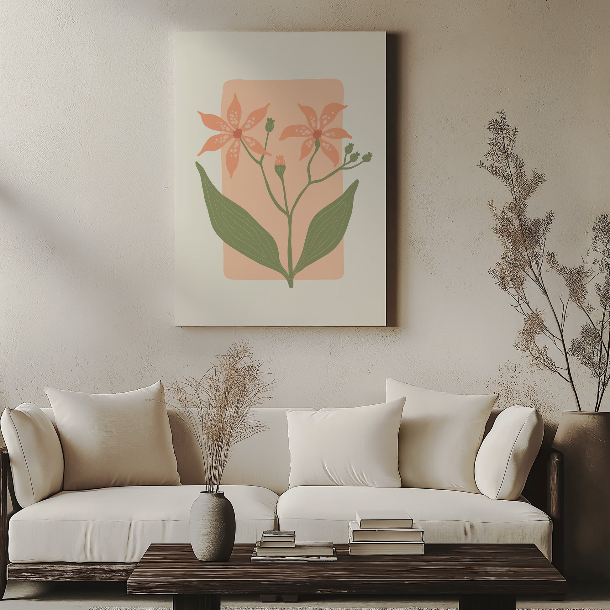Design Concept No. 57 for Peach Lily Blooms Modern Satin Canvas Poster Art