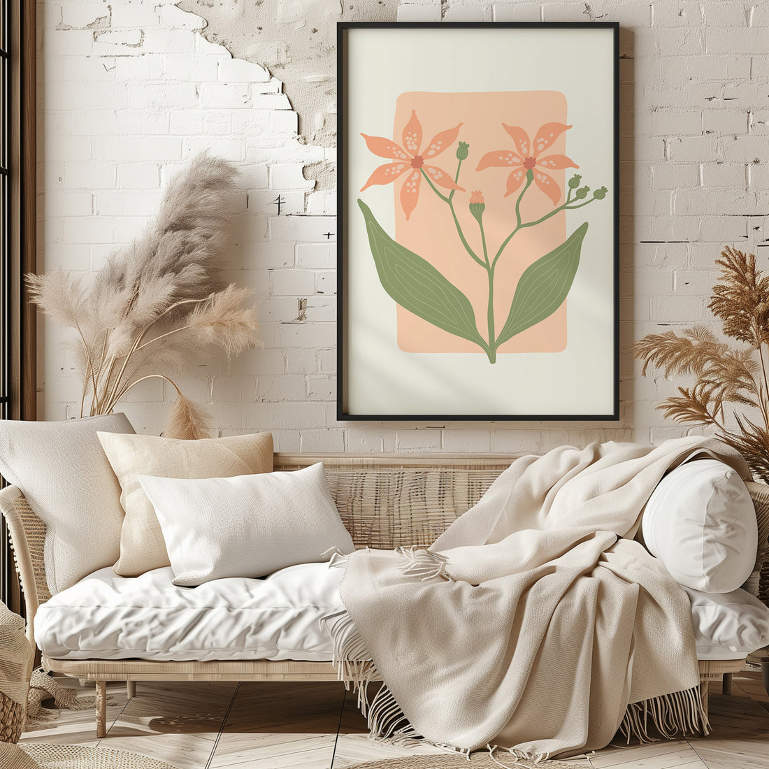 Peach Lily Blooms, 50x70cm Framed Poster With Black Frame