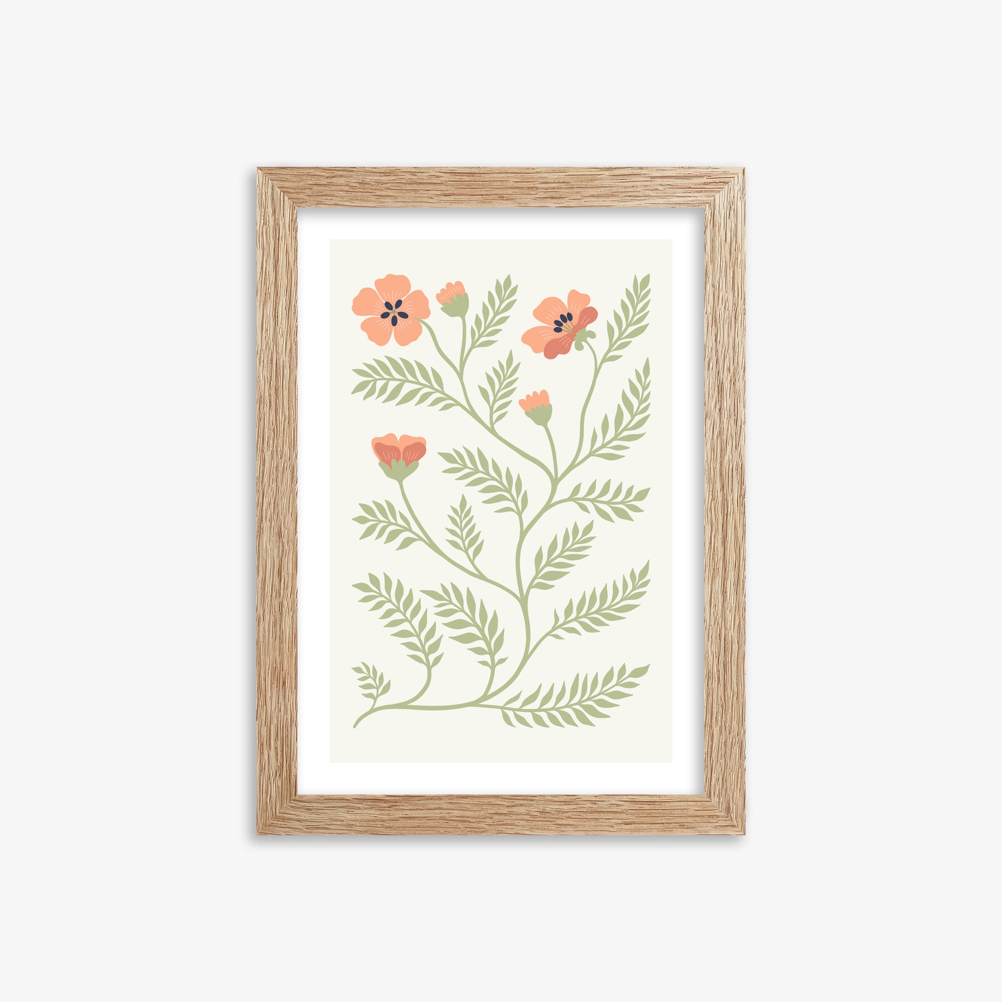 Verdant Sprig, 21x30cm Framed Poster With Raw Oak Frame