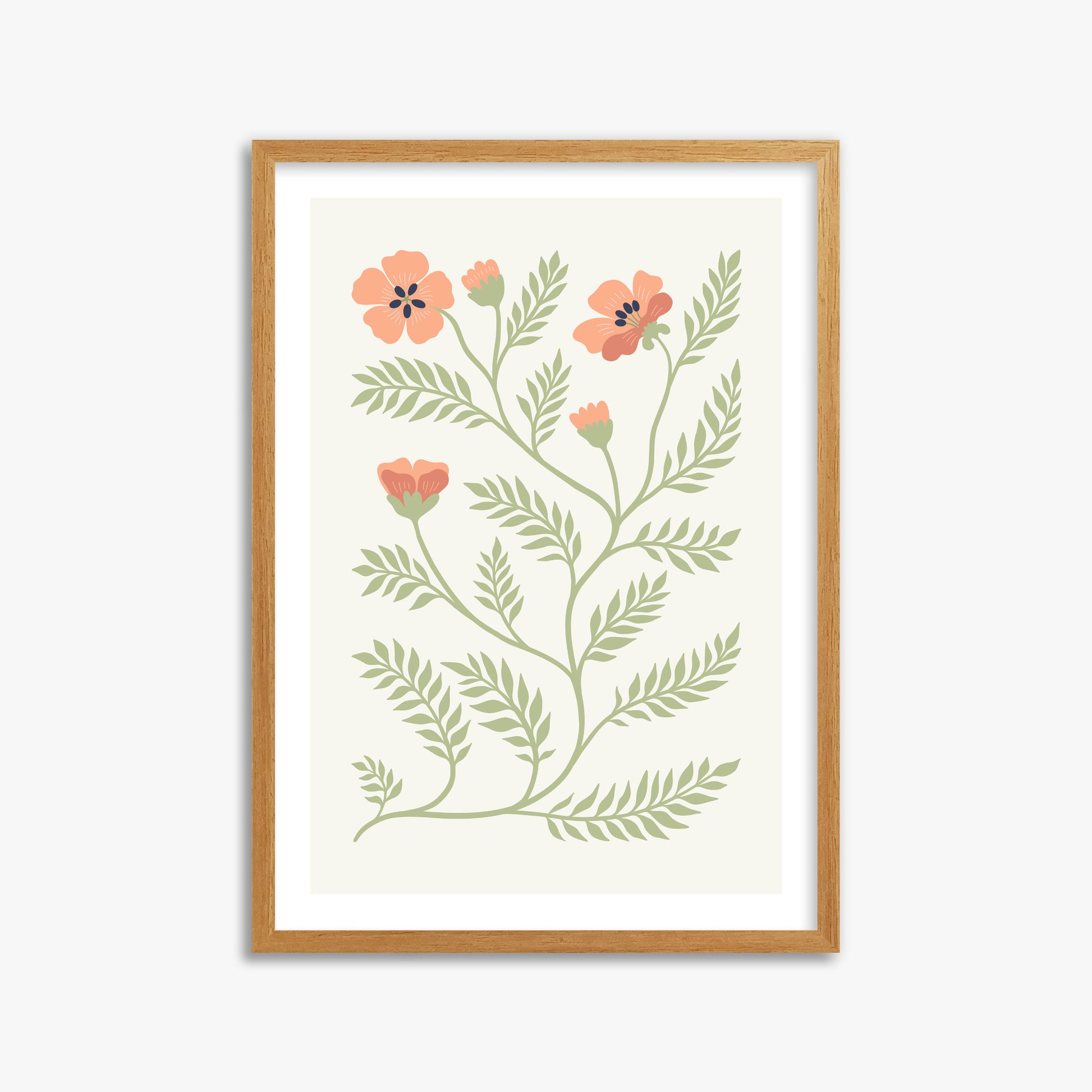 Verdant Sprig, 50x70cm Framed Poster With Oak Frame