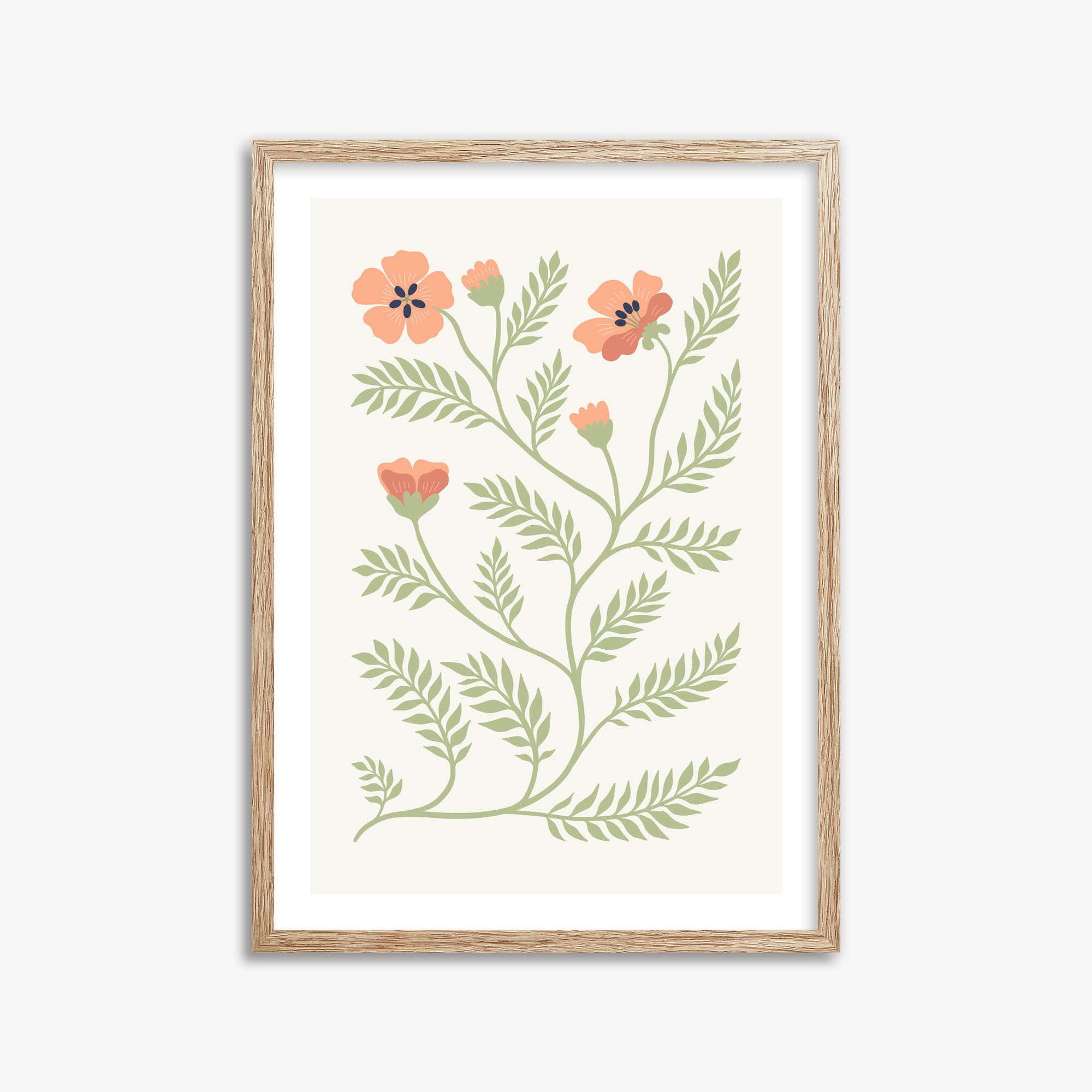 Verdant Sprig, 50x70cm Framed Poster With Raw Oak Frame