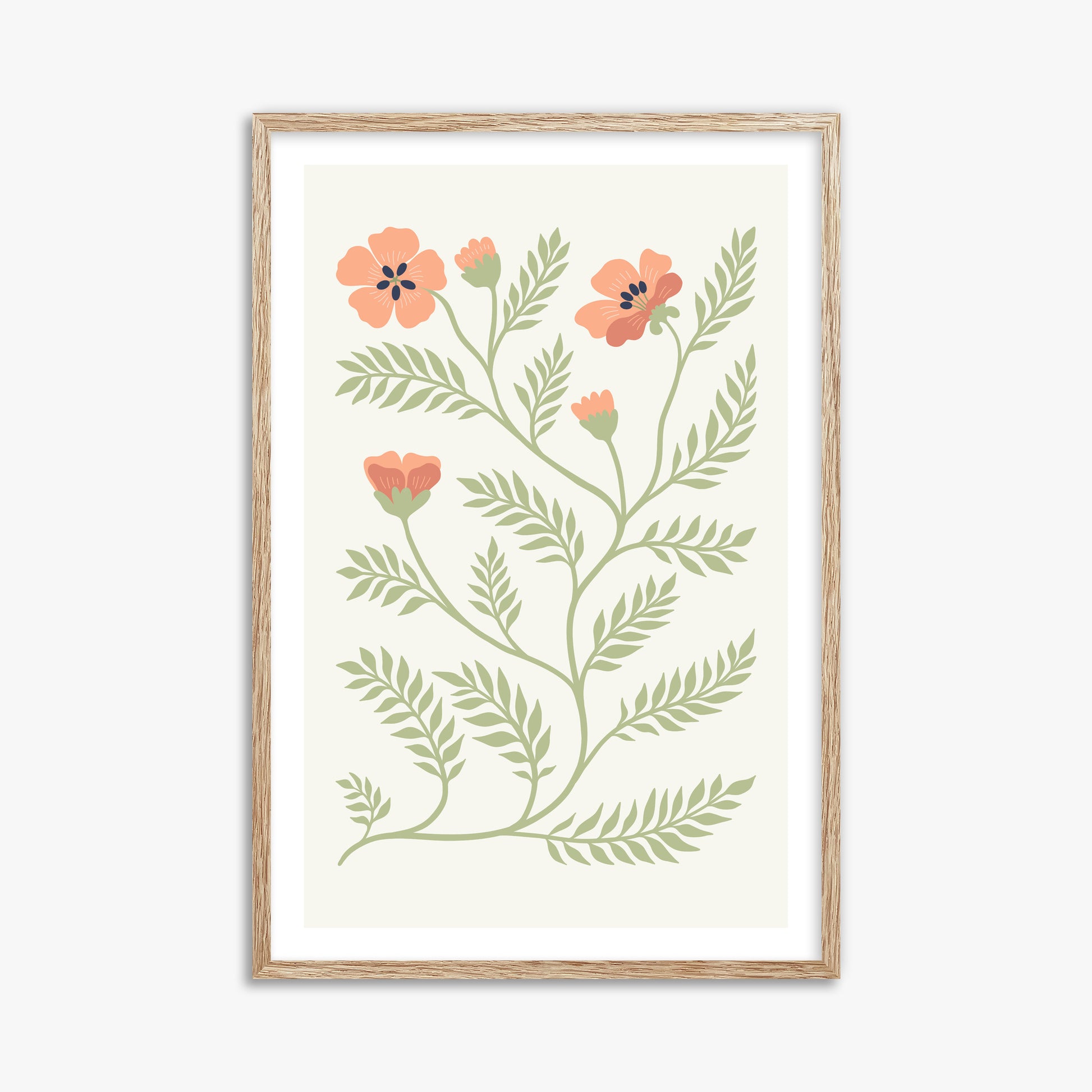 Verdant Sprig, 61x91cm Framed Poster With Raw Oak Frame