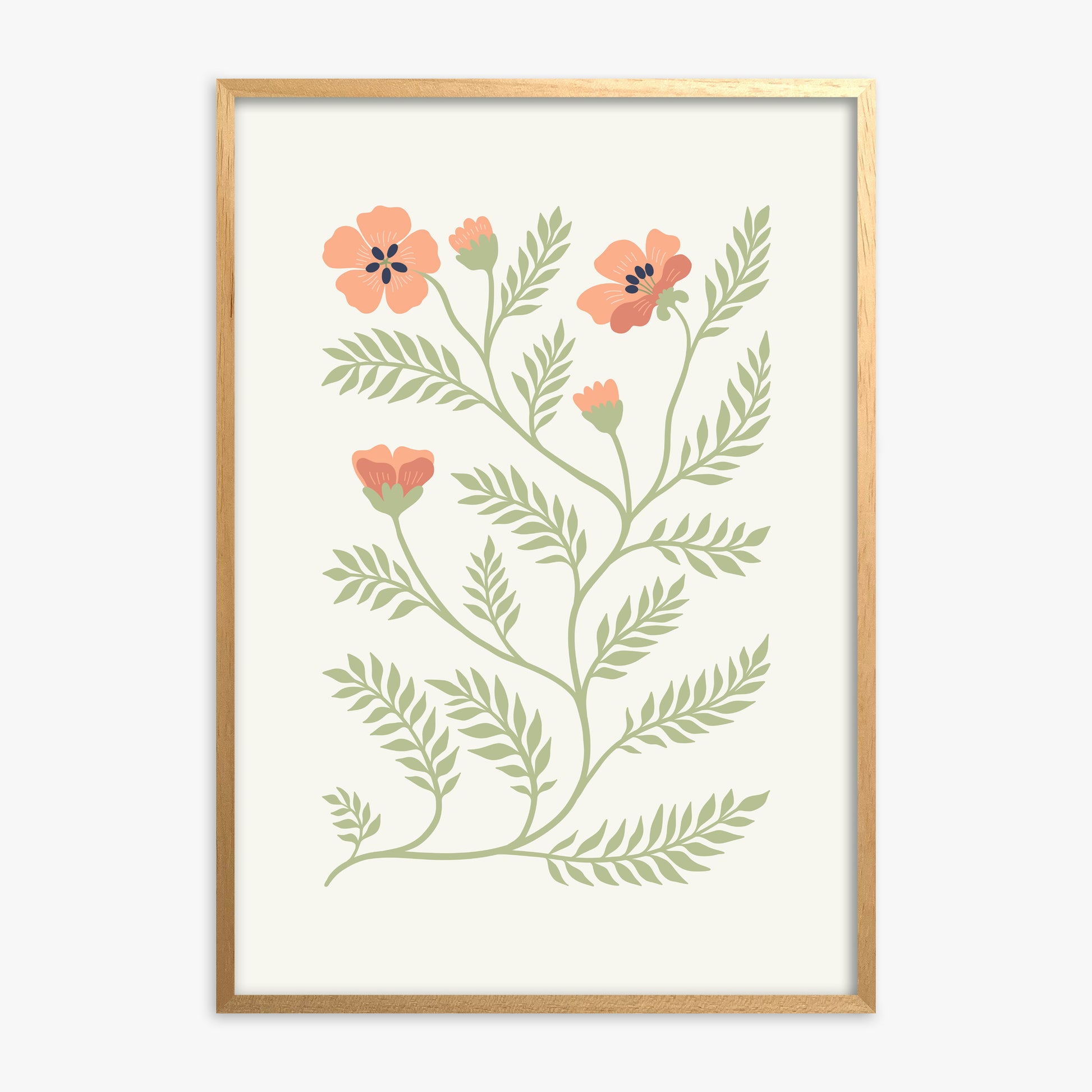 Verdant Sprig, Oak Framed Poster With Oak Frame