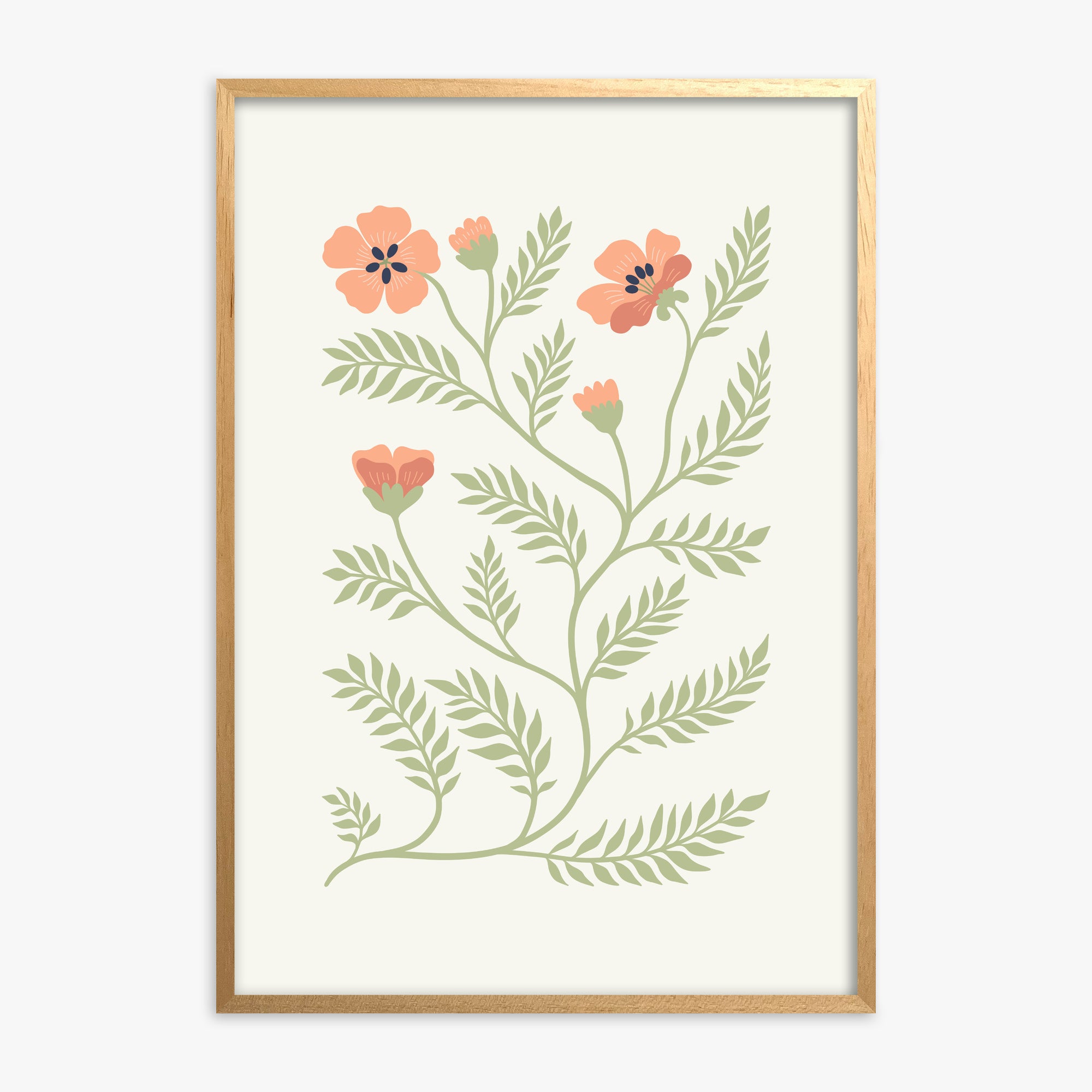 Verdant Sprig, Oak Framed Poster With Oak Frame