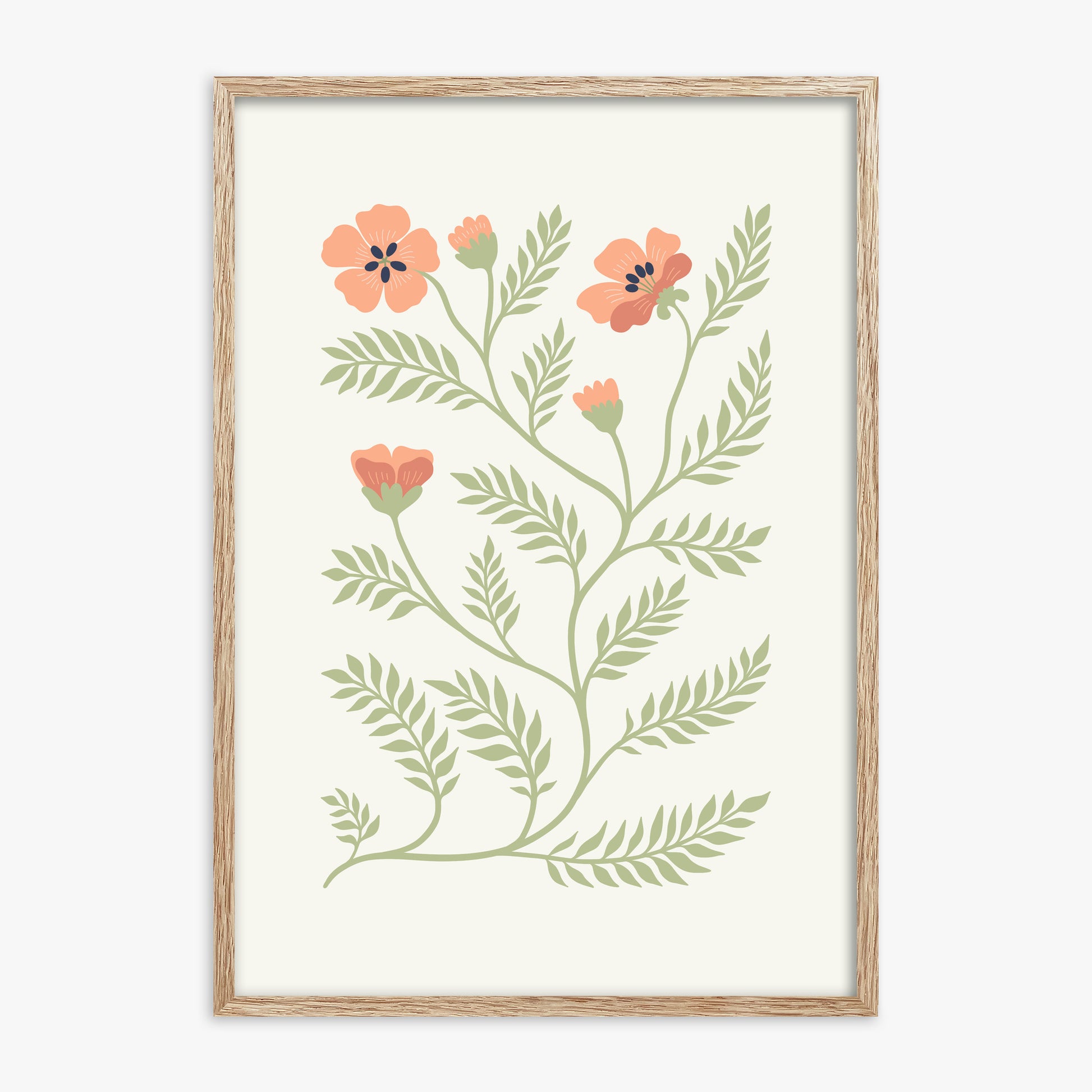 Verdant Sprig, 70x100cm Framed Poster With Raw Oak Frame