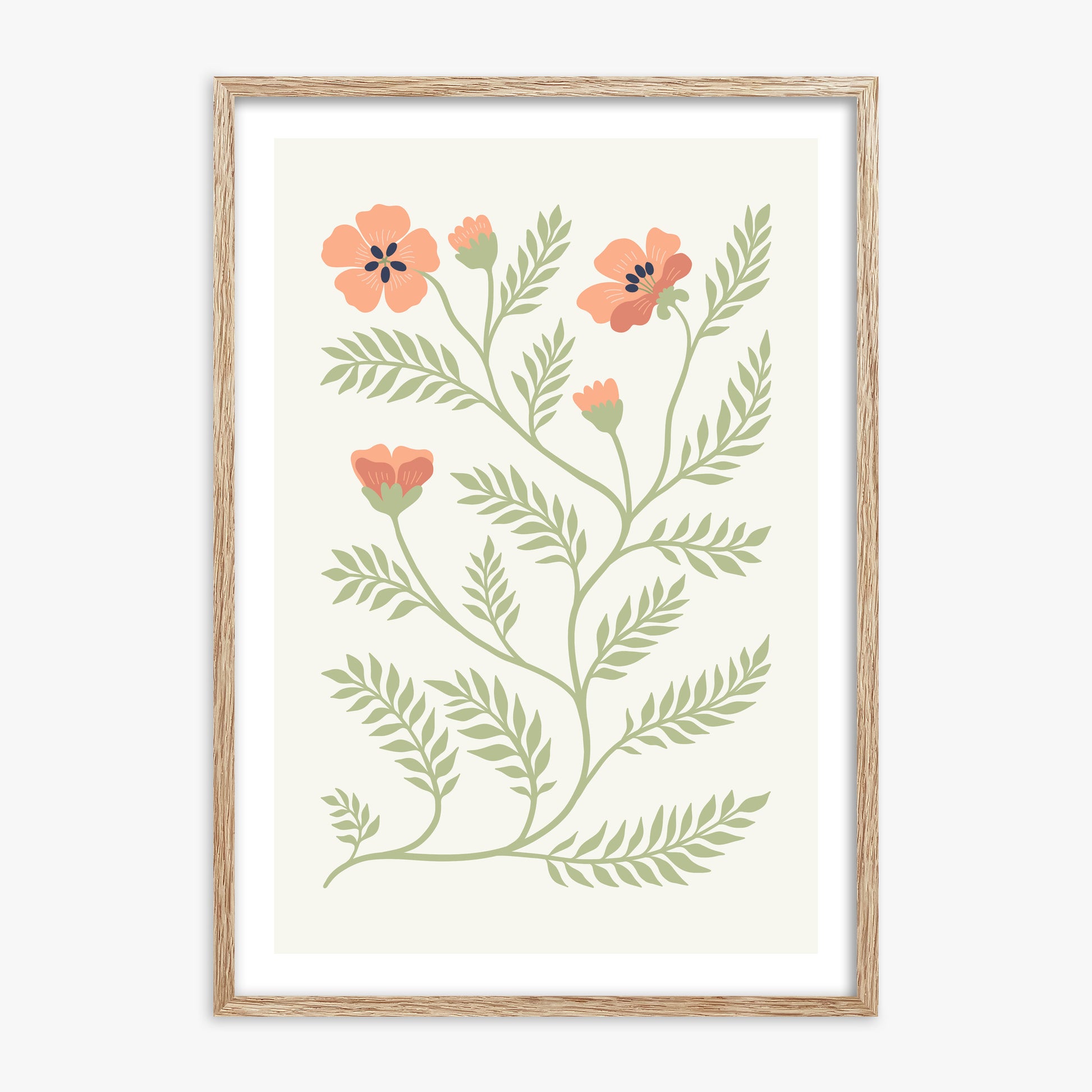 Verdant Sprig, 70x100cm Framed Poster With Raw Oak Frame