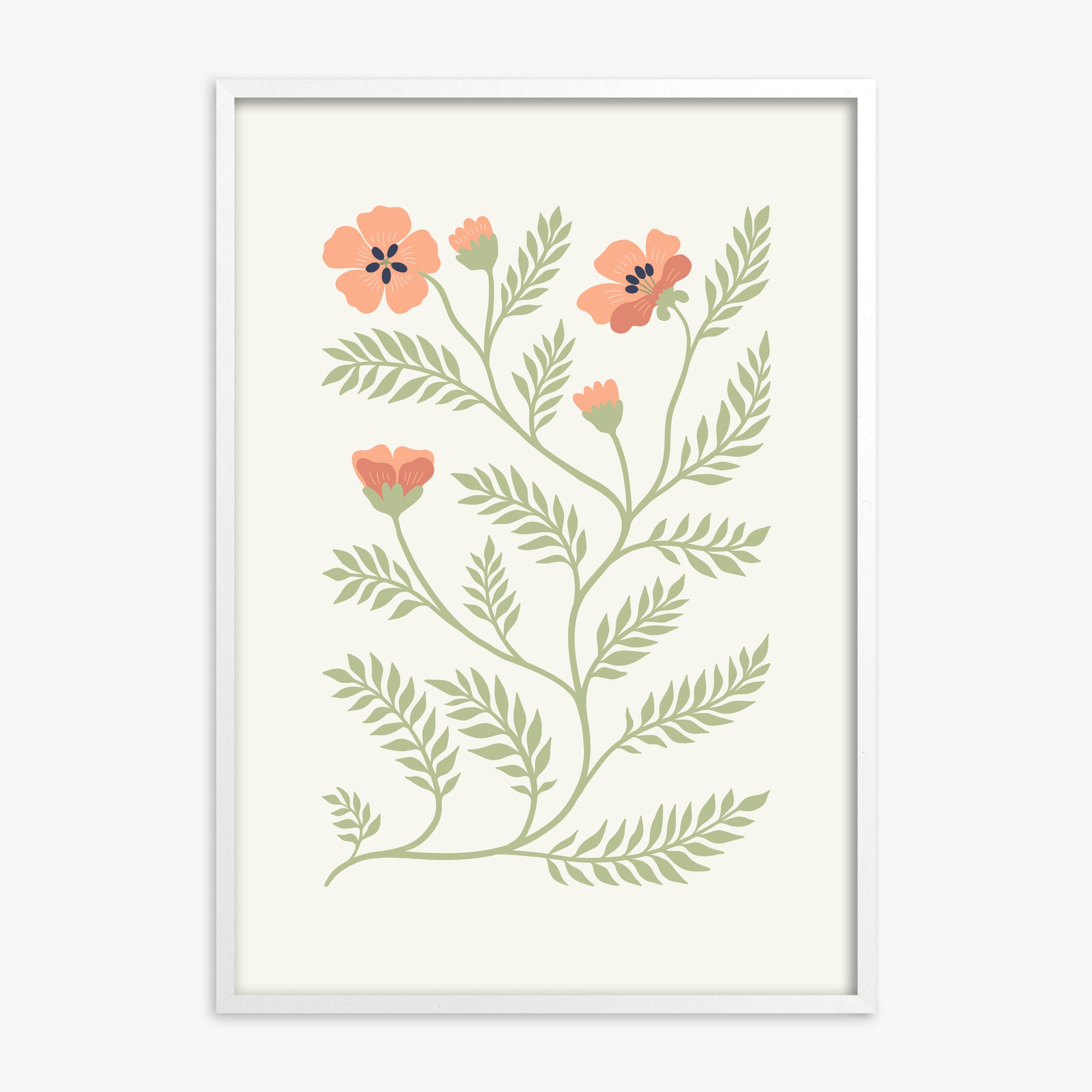 Verdant Sprig, White Framed Poster With White Frame