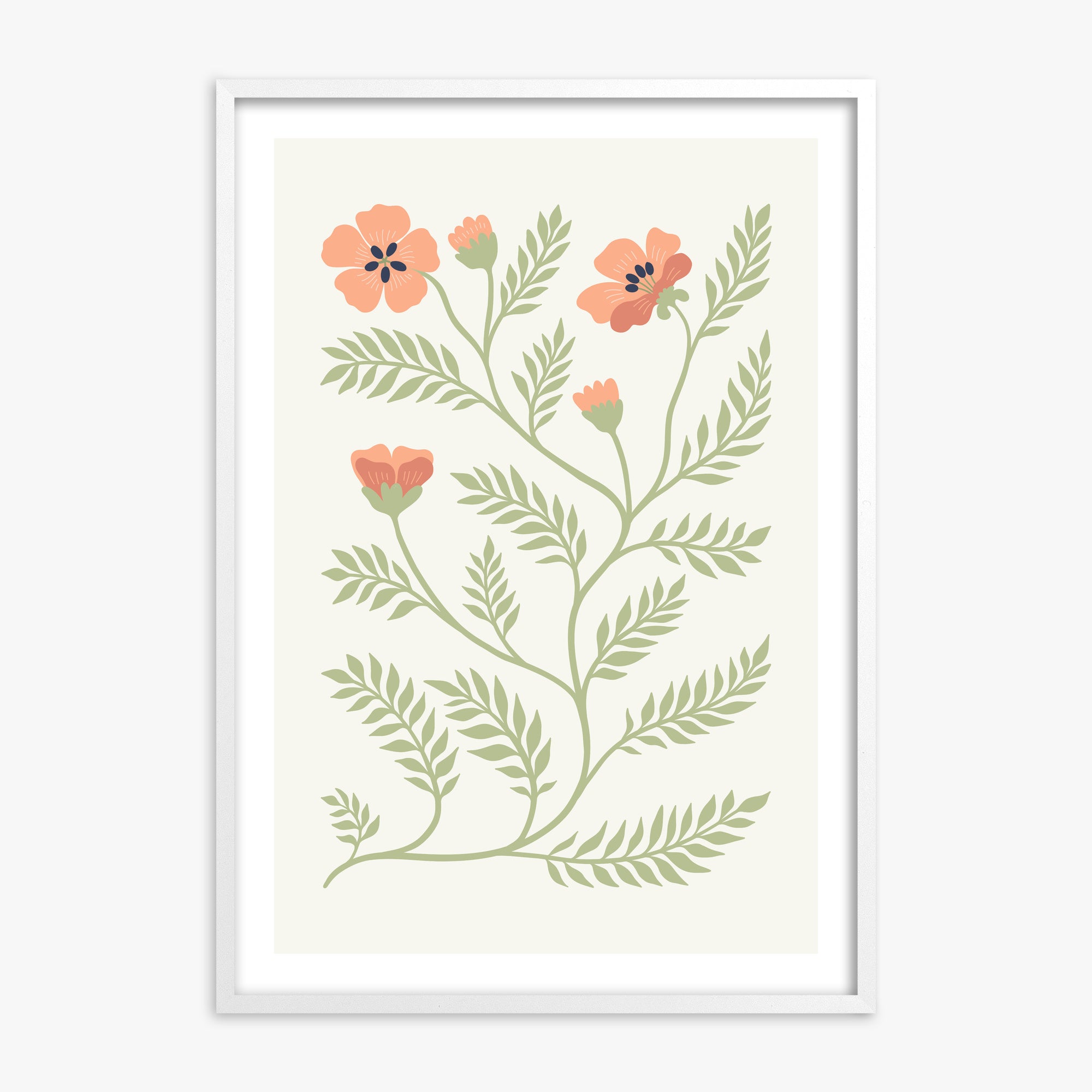 Verdant Sprig, 70x100cm Framed Poster With White Frame