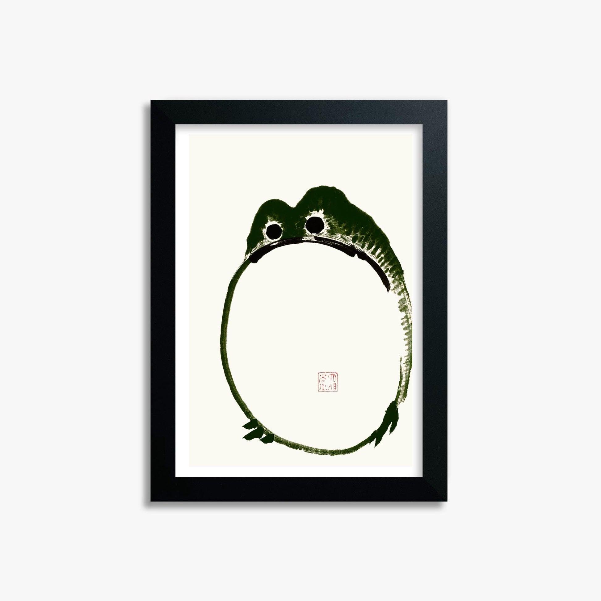 Ike no Taiga: Round Frog 21x30 cm Art Reproduction With Black Frame