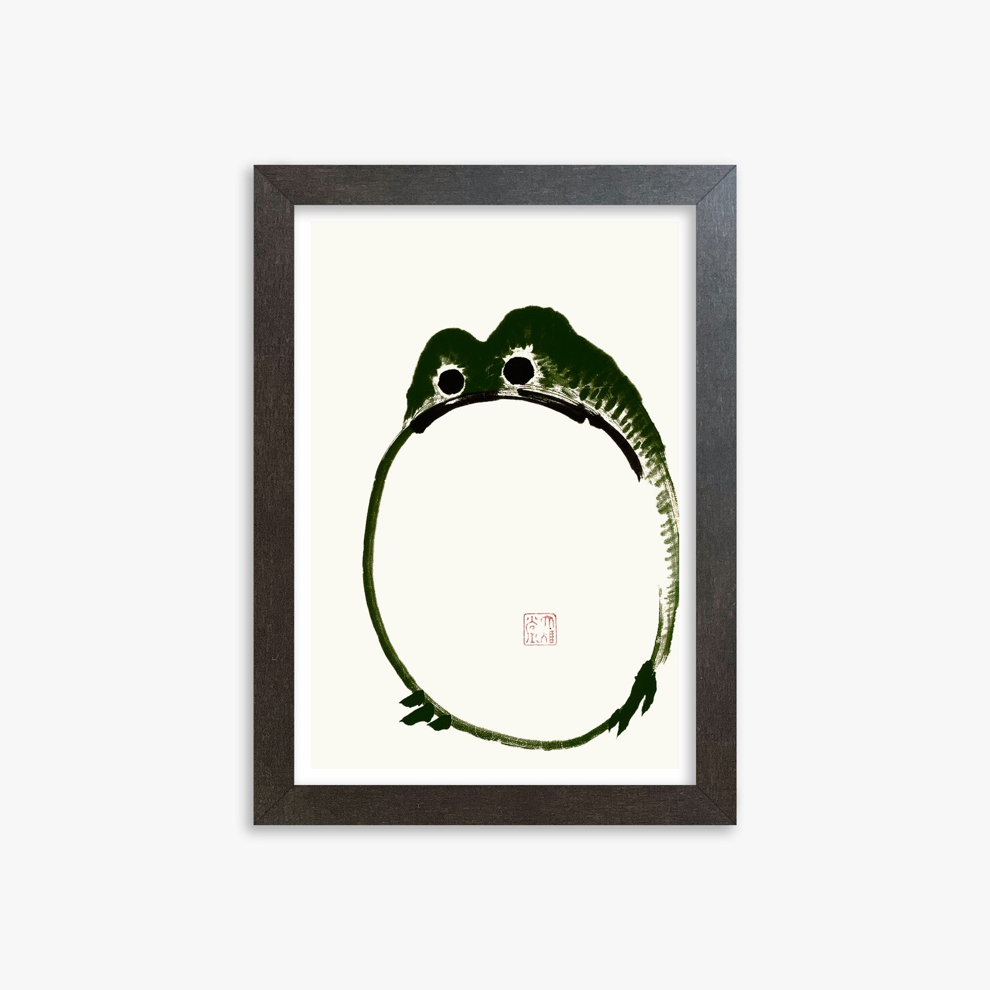 Ike no Taiga: Round Frog, 21x30cm Framed Art Reproduction With Espresso Frame